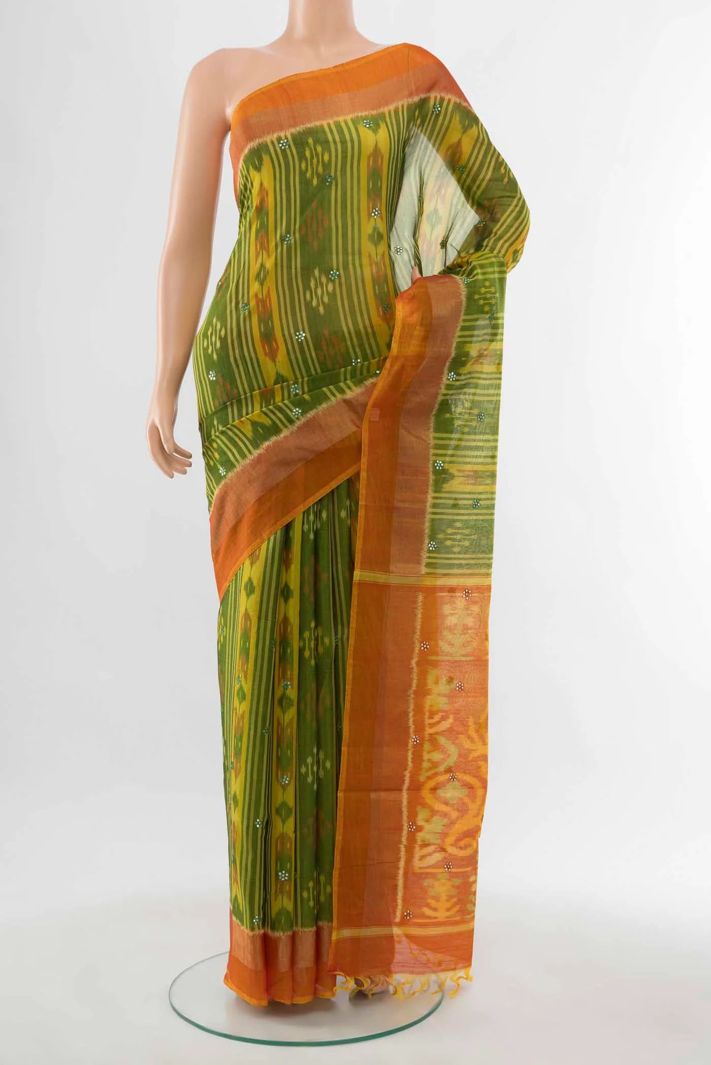 Parrot Green Pochampally Cotton Saree