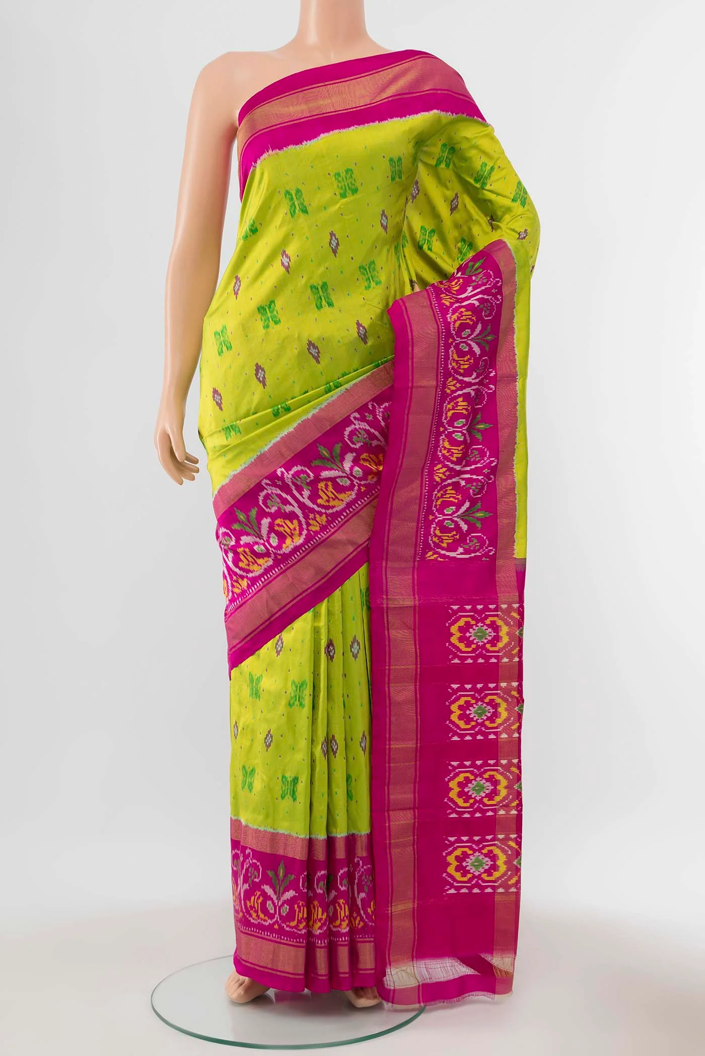 Parrot Green Pochampally Silk Saree