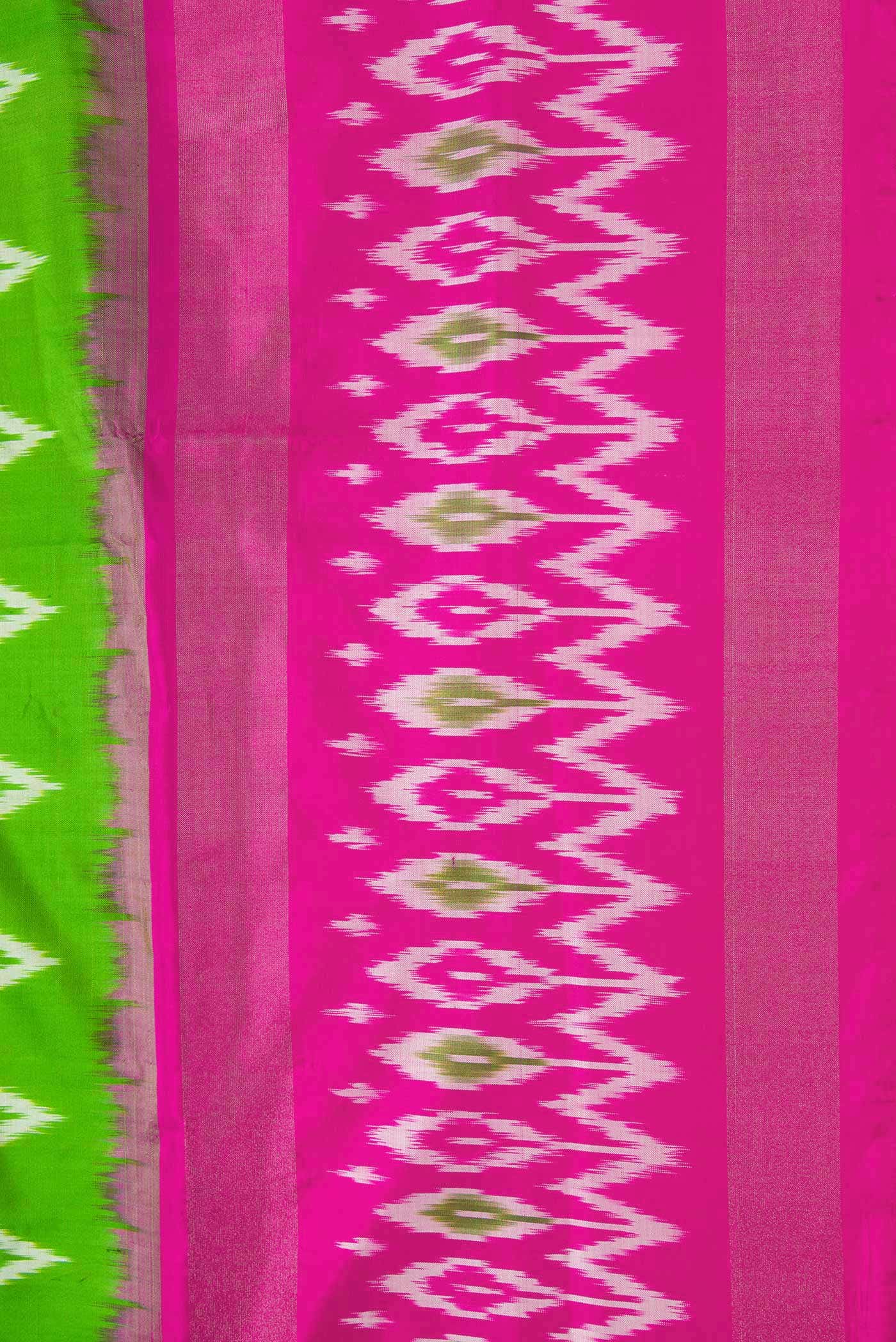 Parrot Green Pochampally Silk Saree - Image 3