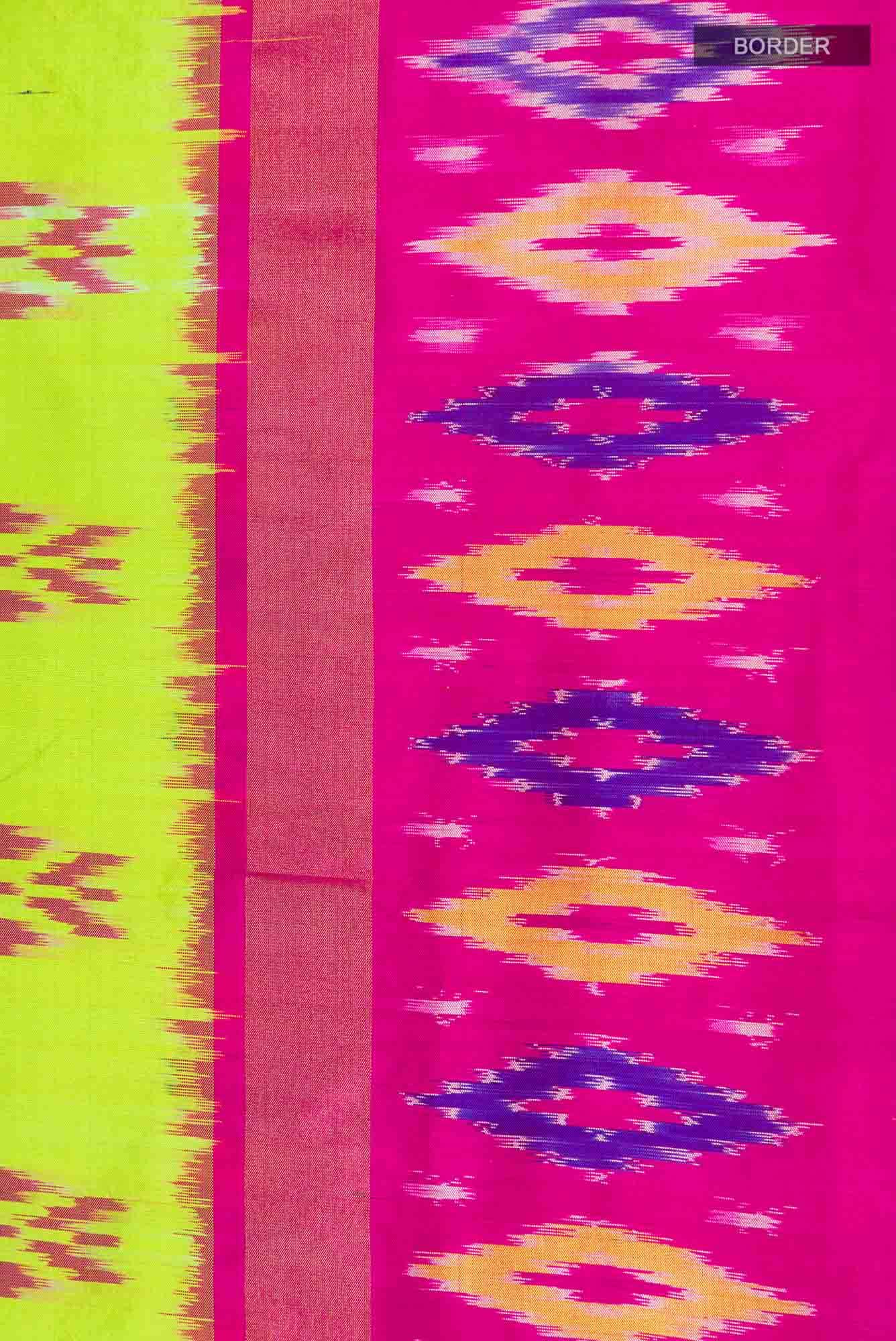 Parrot Green Pochampally Silk Saree - Image 4