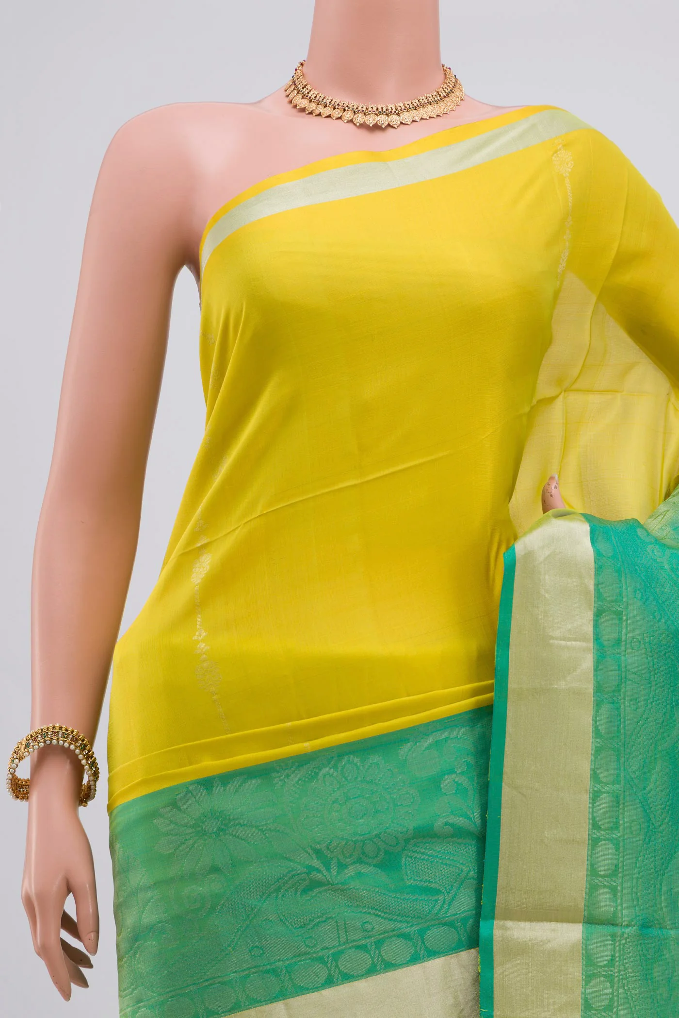 Lemon Yellow Soft Silk Saree - Image 2