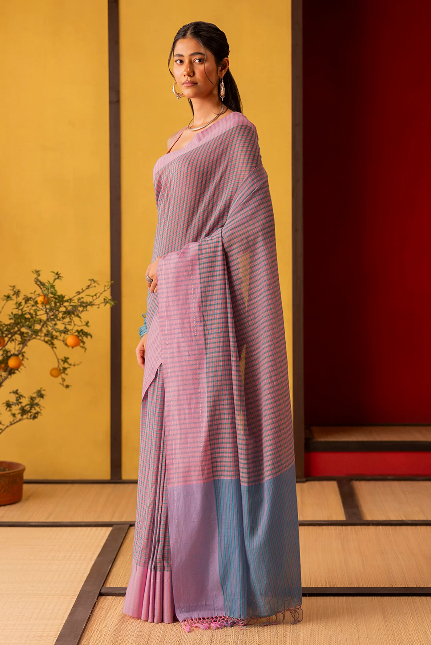 Patang-Baby Pink Cotton Saree - Image 3