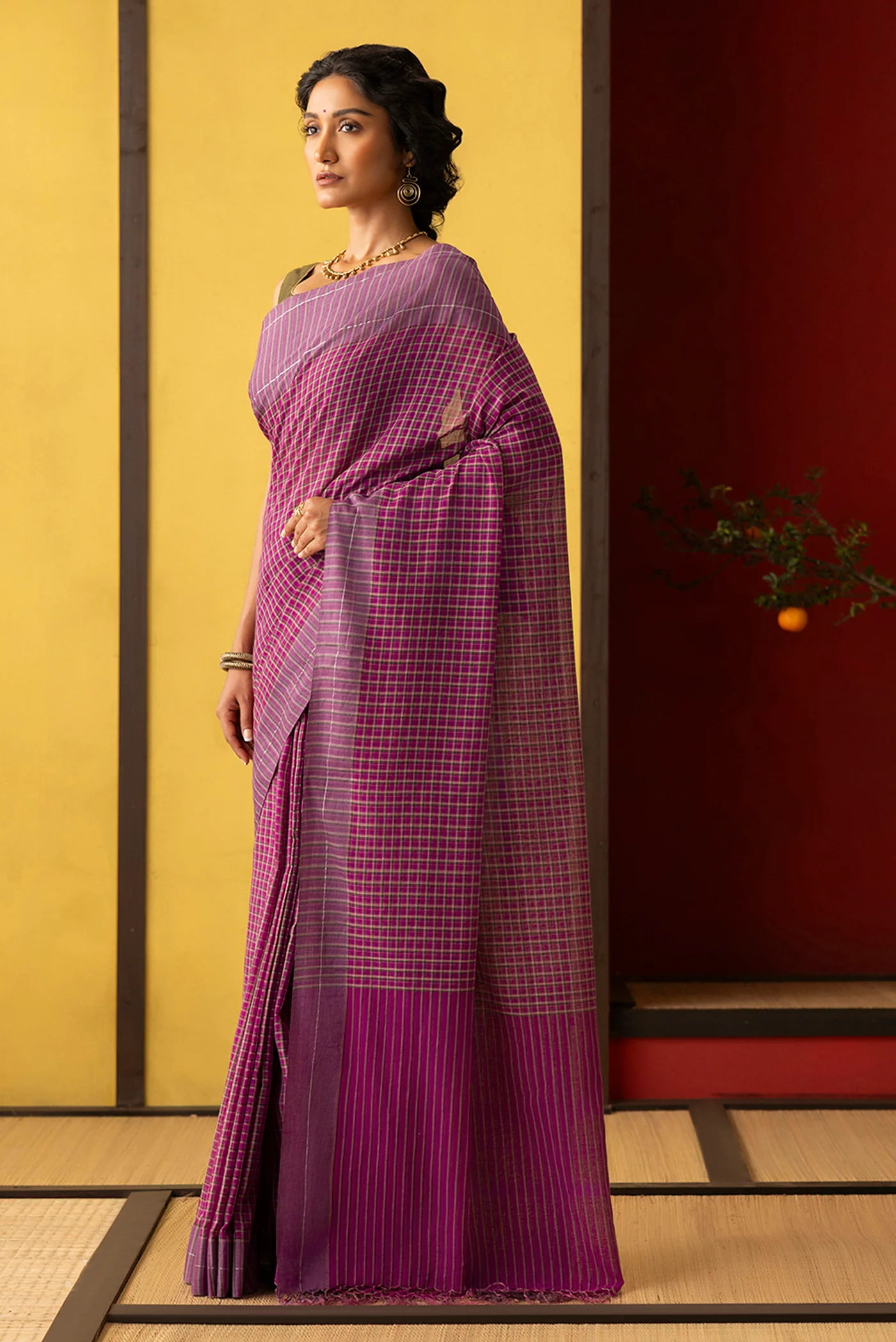 Patang-Burgundy Cotton Saree - Image 3