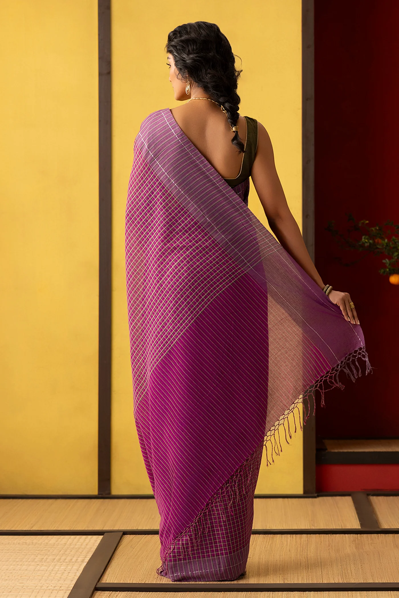 Patang-Burgundy Cotton Saree - Image 6