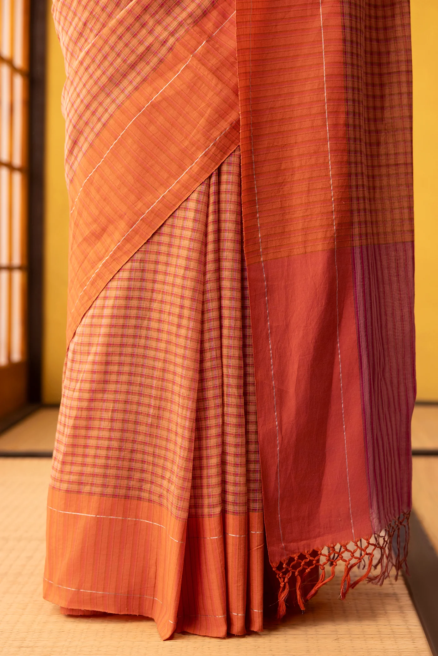 Patang-Orange Cotton Saree - Image 5