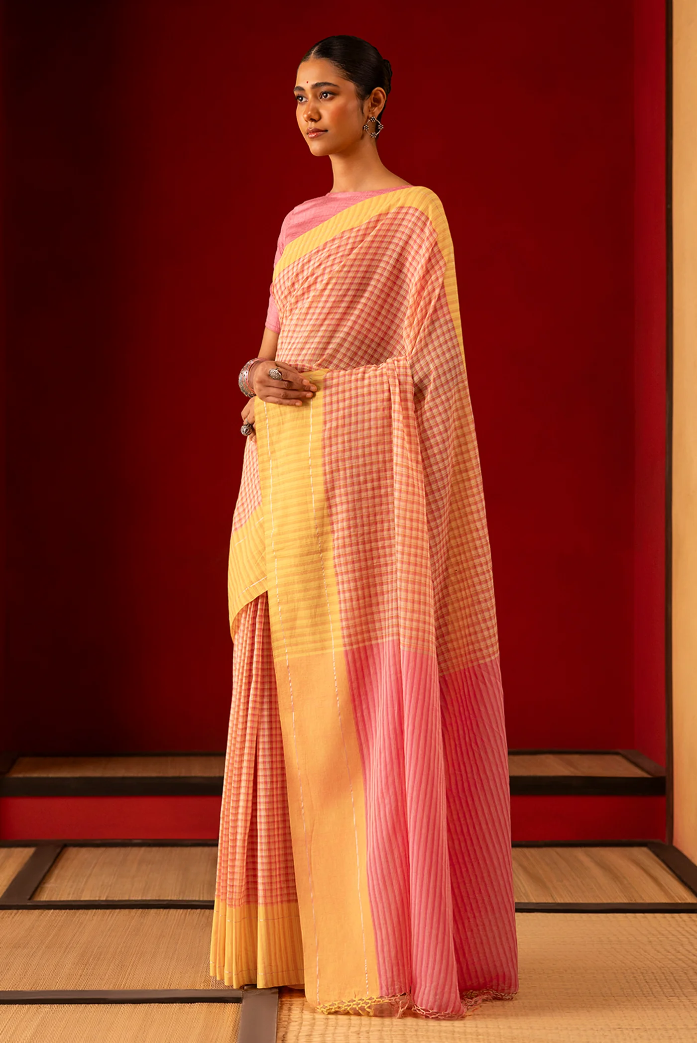 Patang-Yellow Cotton Saree - Image 3