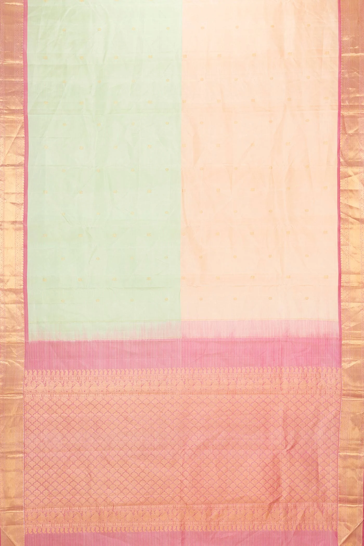 Peach and Green Color Kanchipuram Silk Saree - Image 6