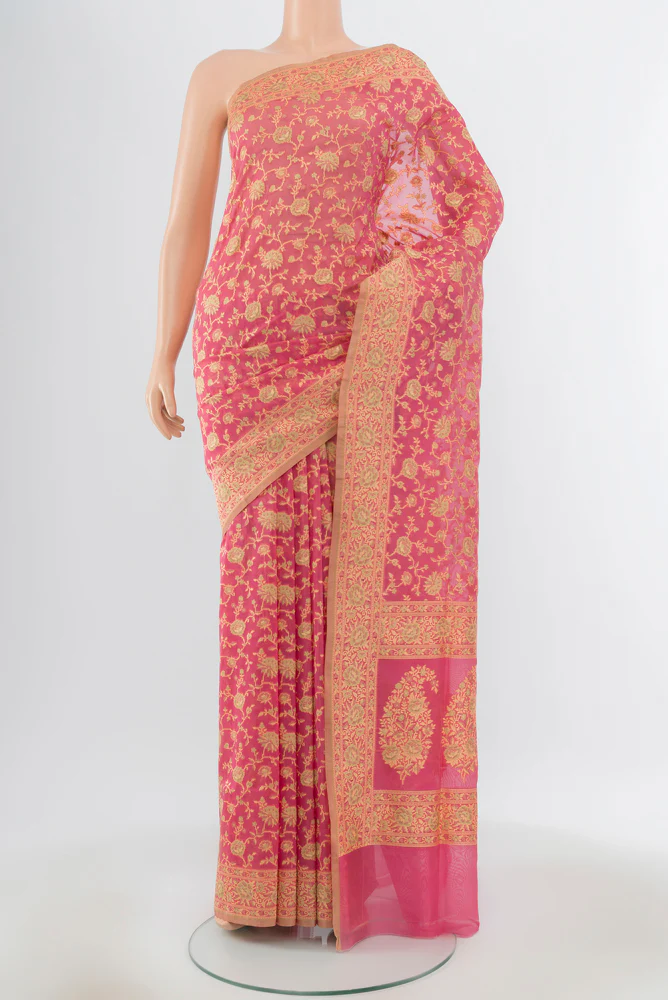 Rose pink Banarasi Silk Saree