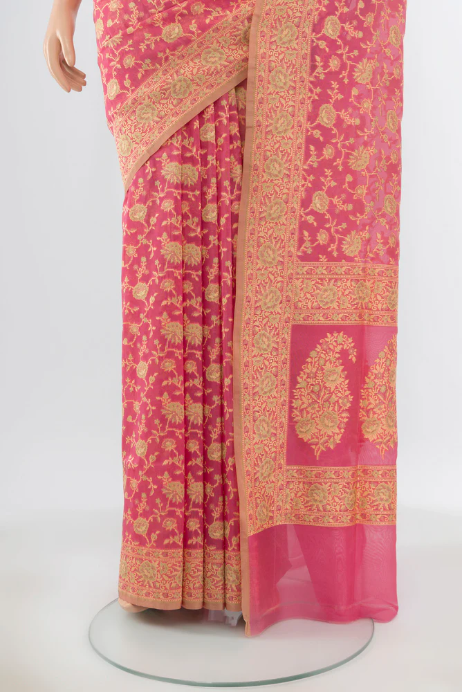 Rose pink Banarasi Silk Saree - Image 3