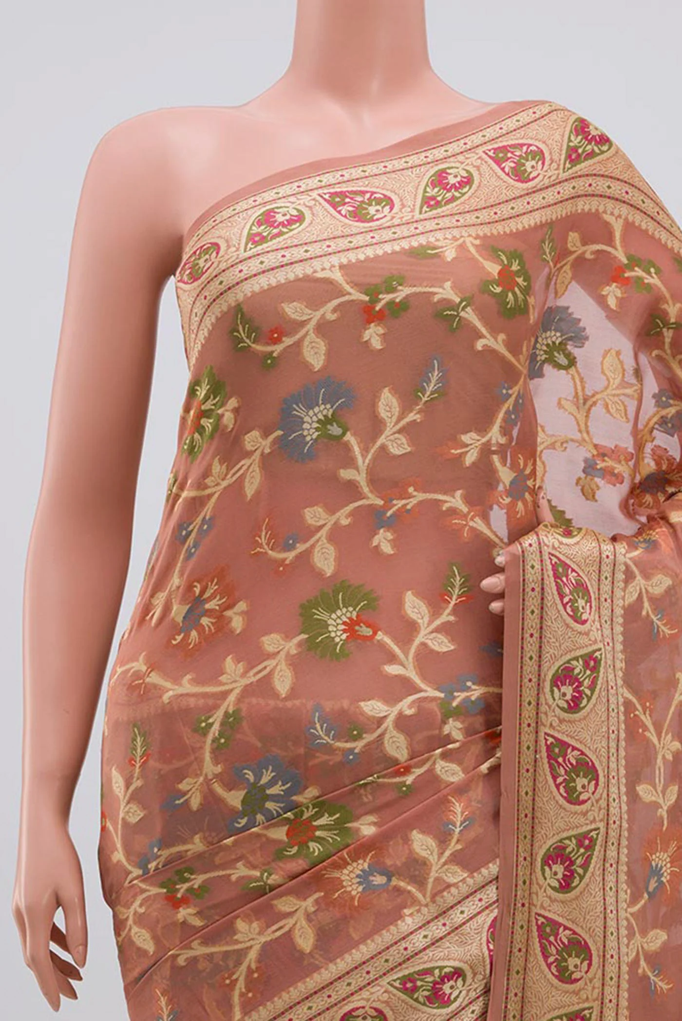 Rose Gold Banarasi Georgette Saree - Image 2