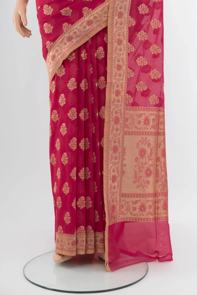 Pink Banarasi Silk Saree - Image 3
