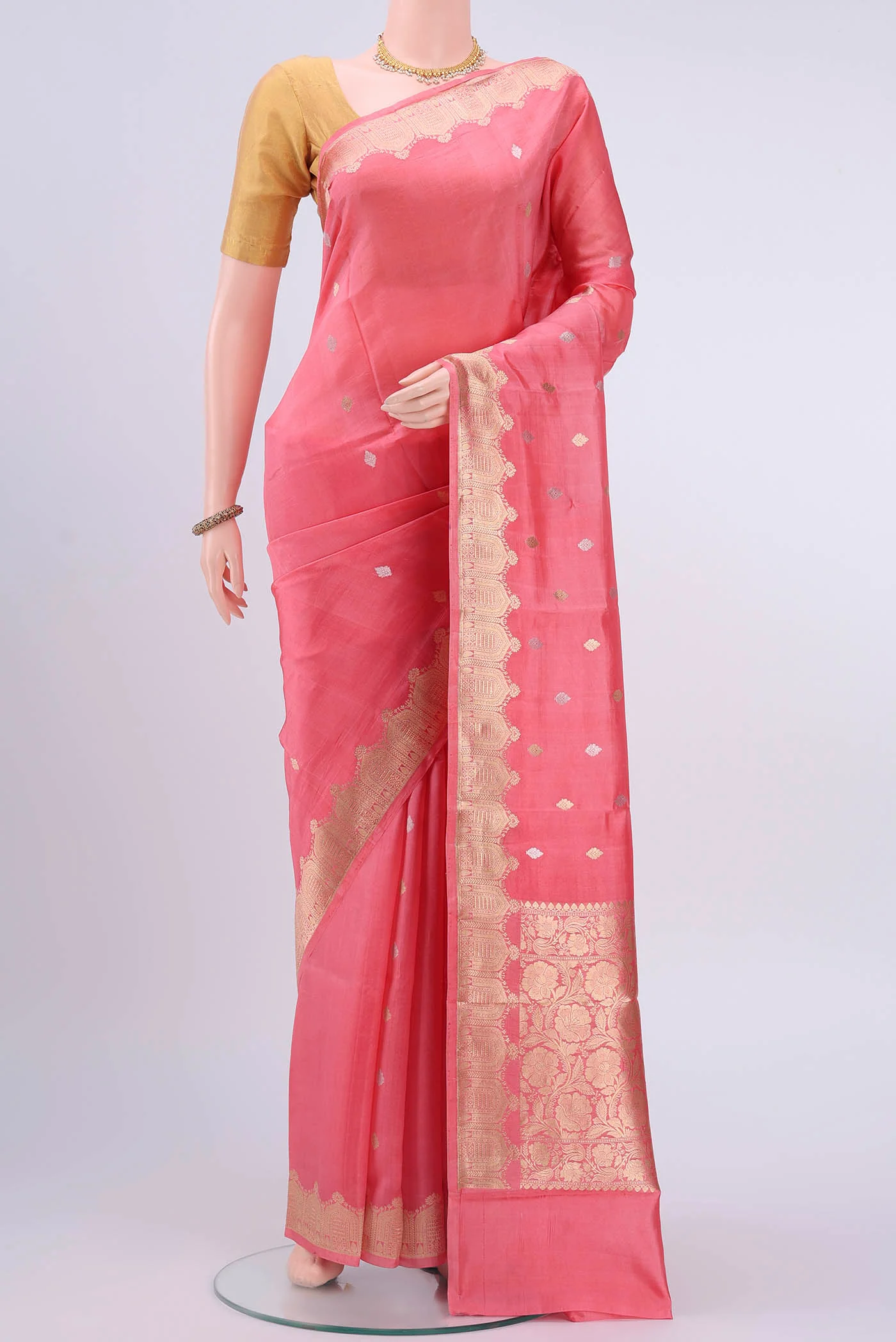 Peach Banarasi Katan Silk Saree