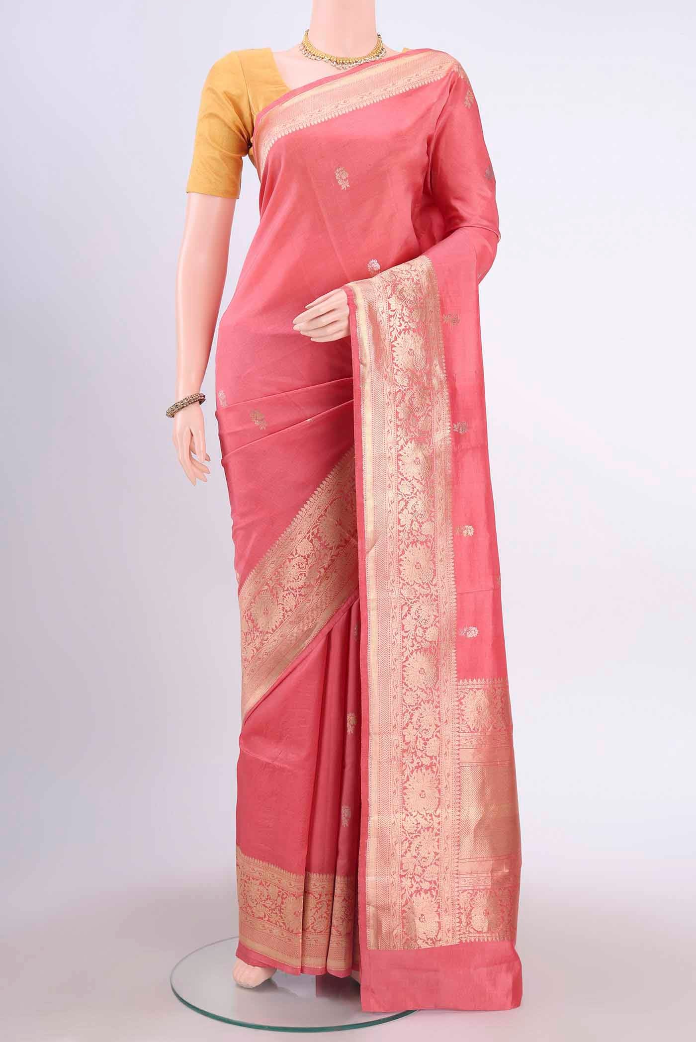 Peach Banarasi Katan Silk Saree