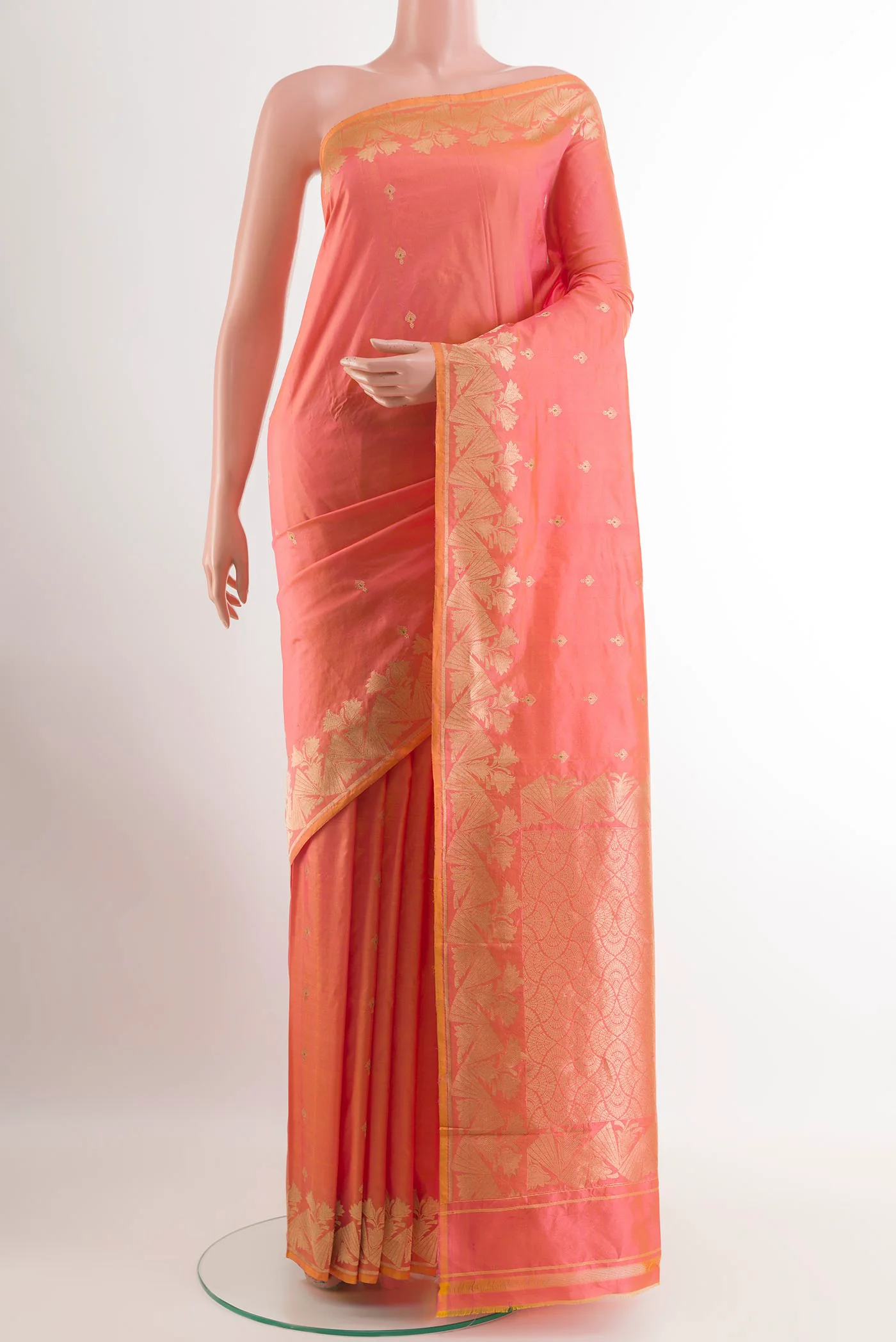 Peach Banarasi Katan Silk Saree