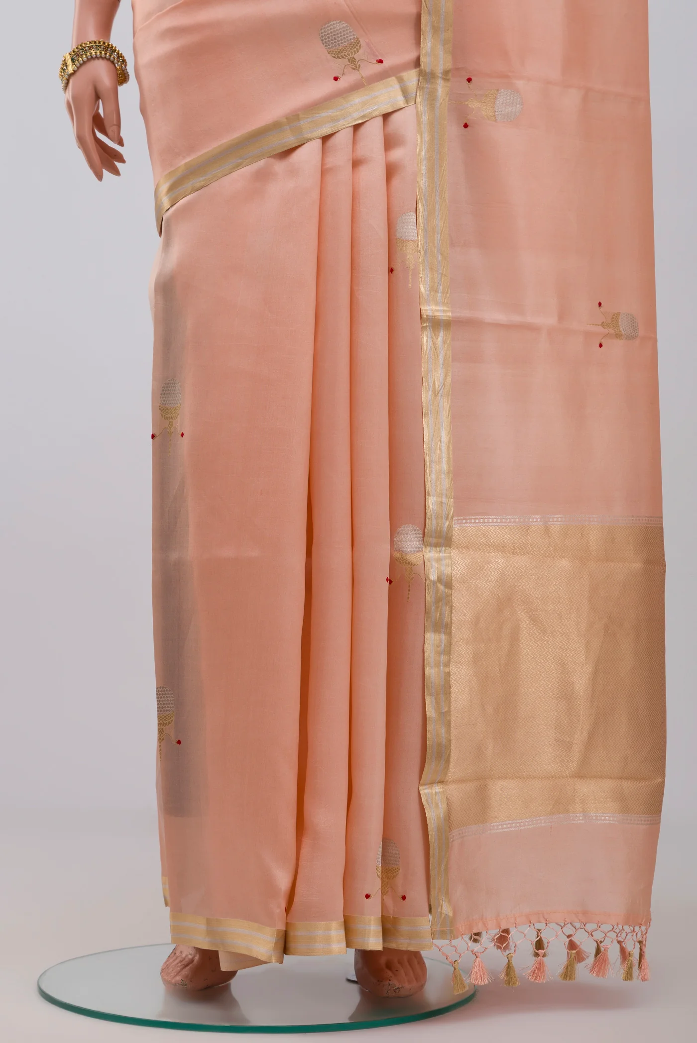 Peach Banarasi Silk Saree - Image 3