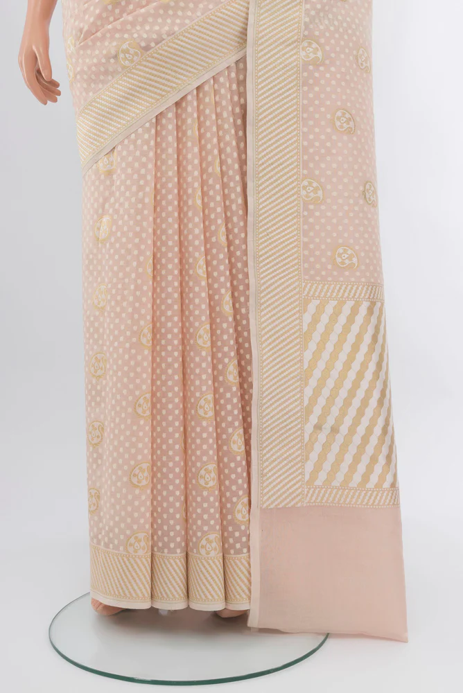 Cream Banarasi Kora Silk Saree - Image 3