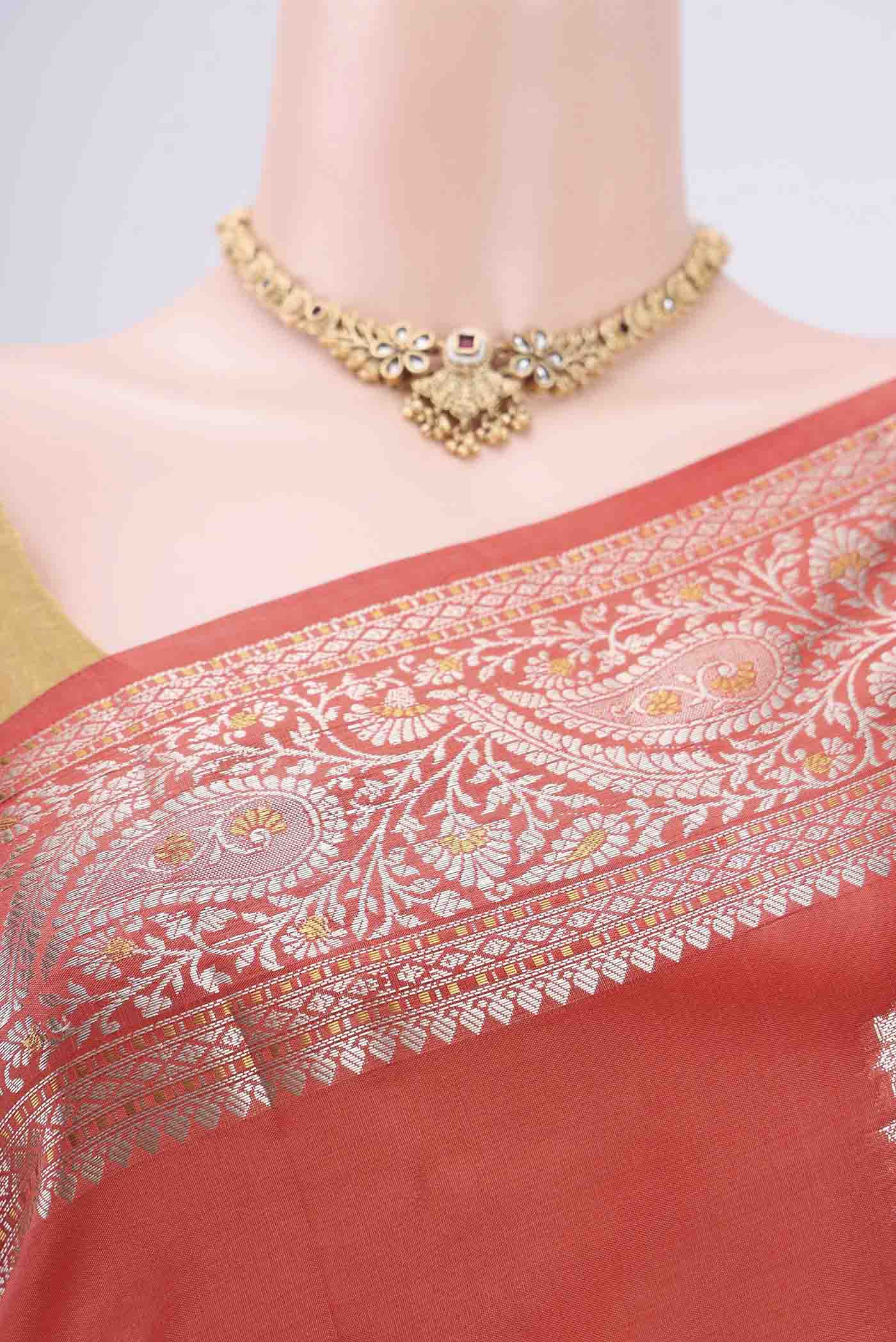 Coral Banarasi Raw Silk Saree - Image 2