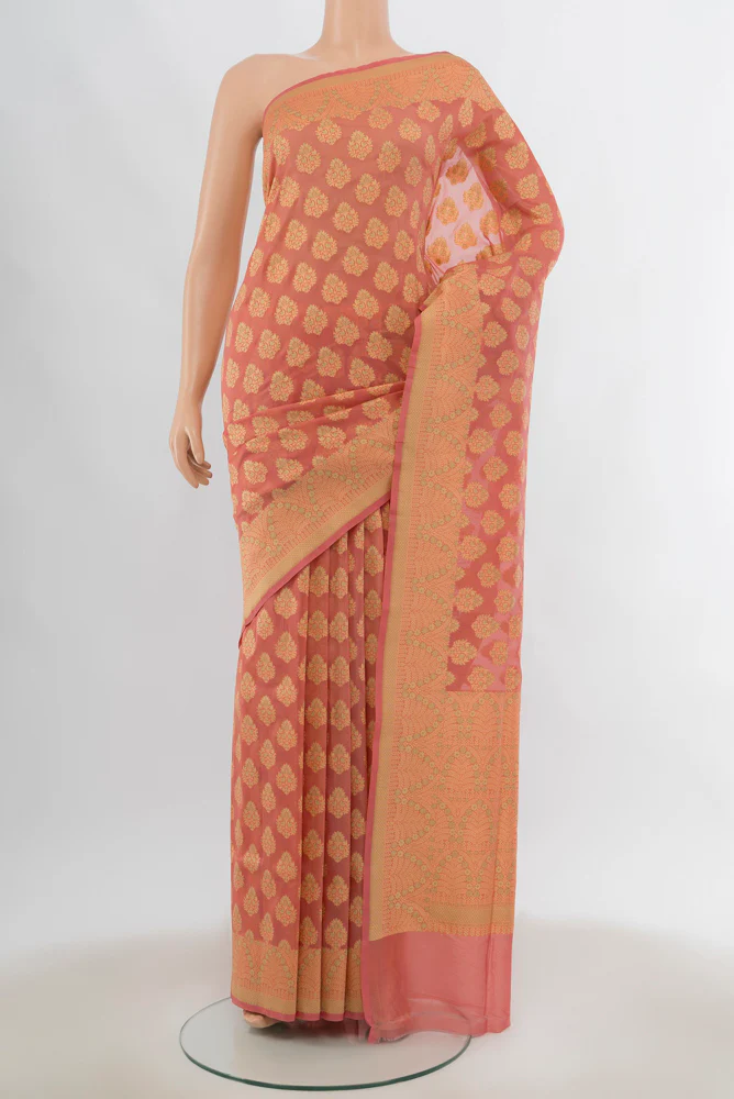 Peach Banarasi Silk Saree