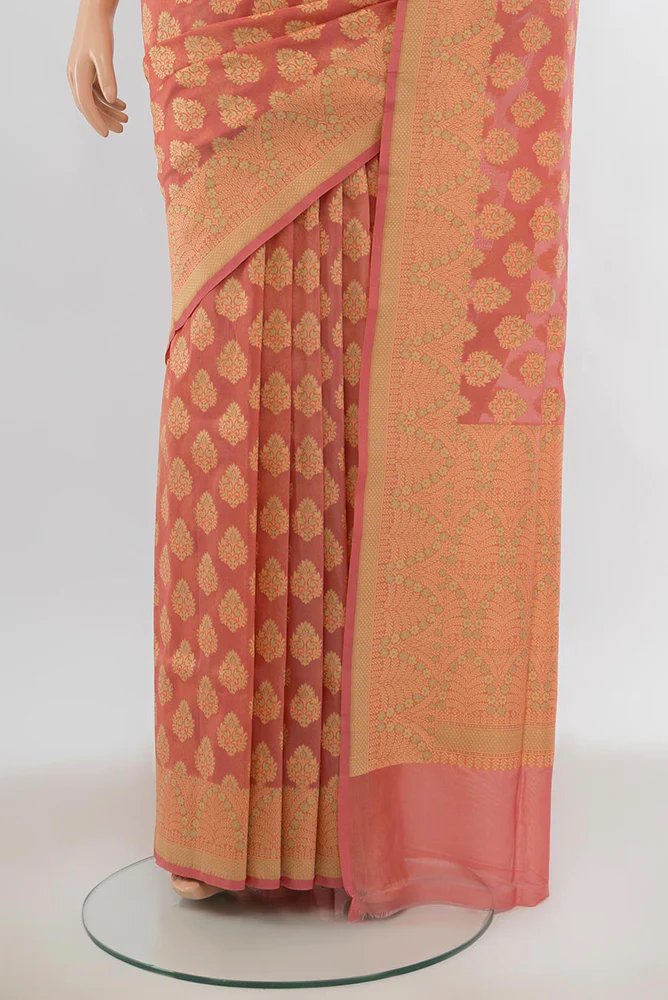 Peach Banarasi Silk Saree - Image 3