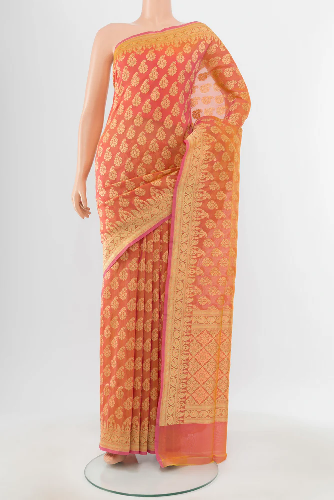 Peach Dual Tone Banarasi Silk Saree