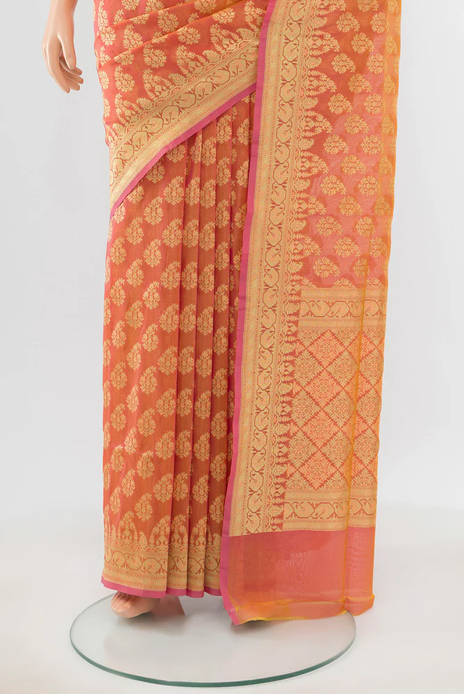 Peach Dual Tone Banarasi Silk Saree - Image 3