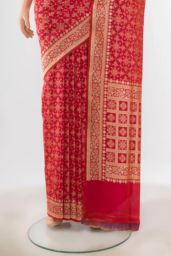 Red Banarasi Silk Saree - Image 3