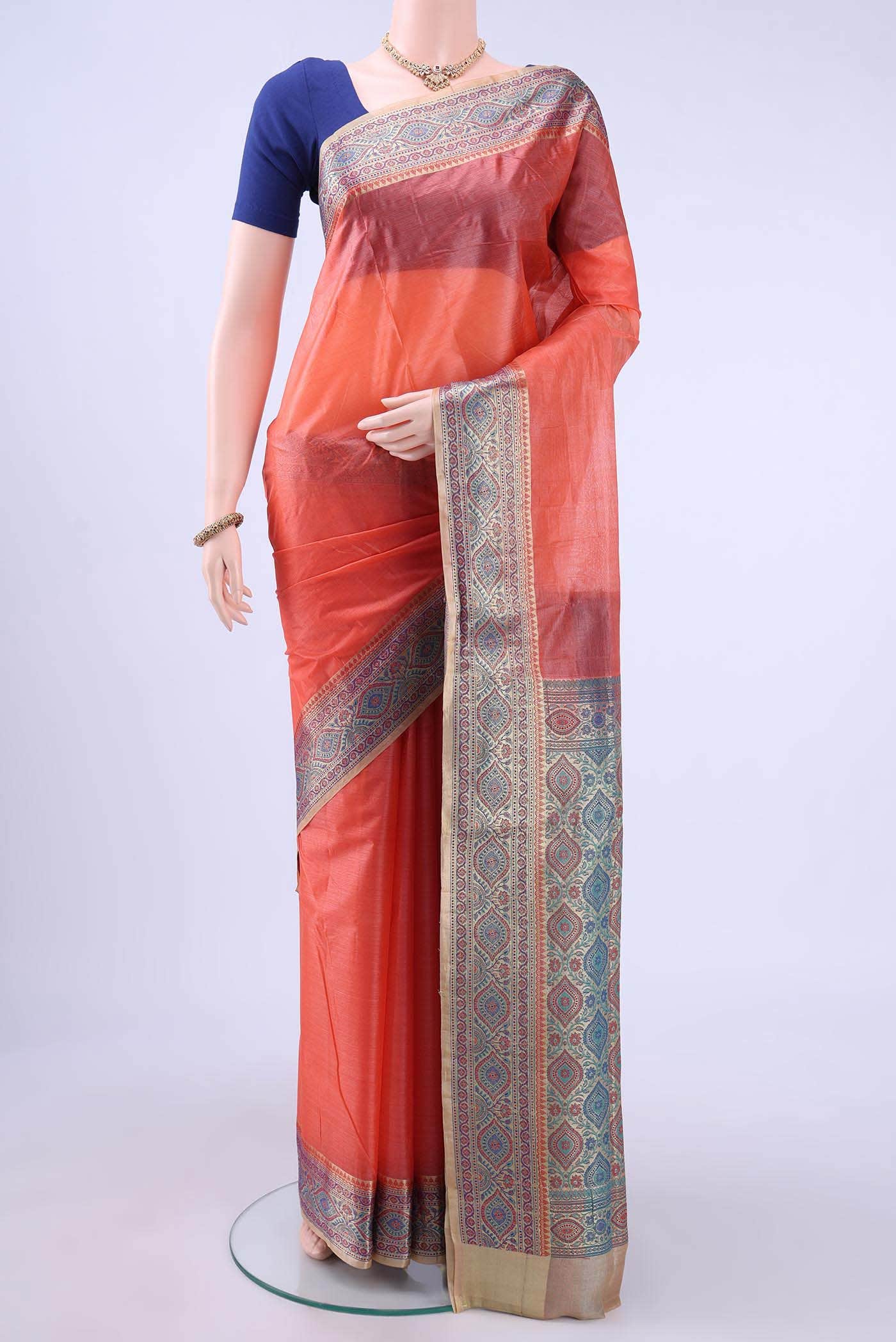 Peach Banarasi Silk Saree
