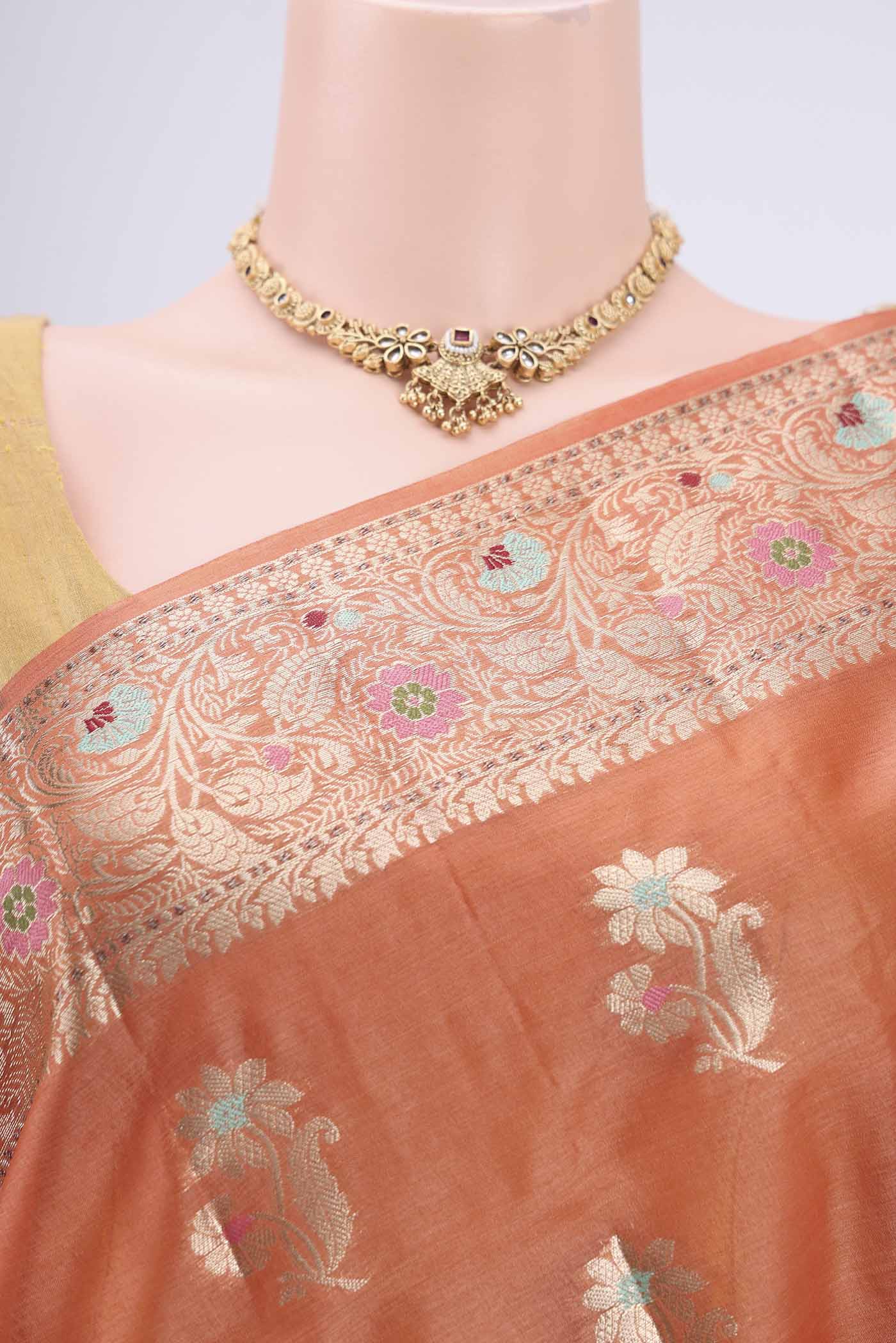 Peach Banarasi Tussar Silk Saree - Image 2