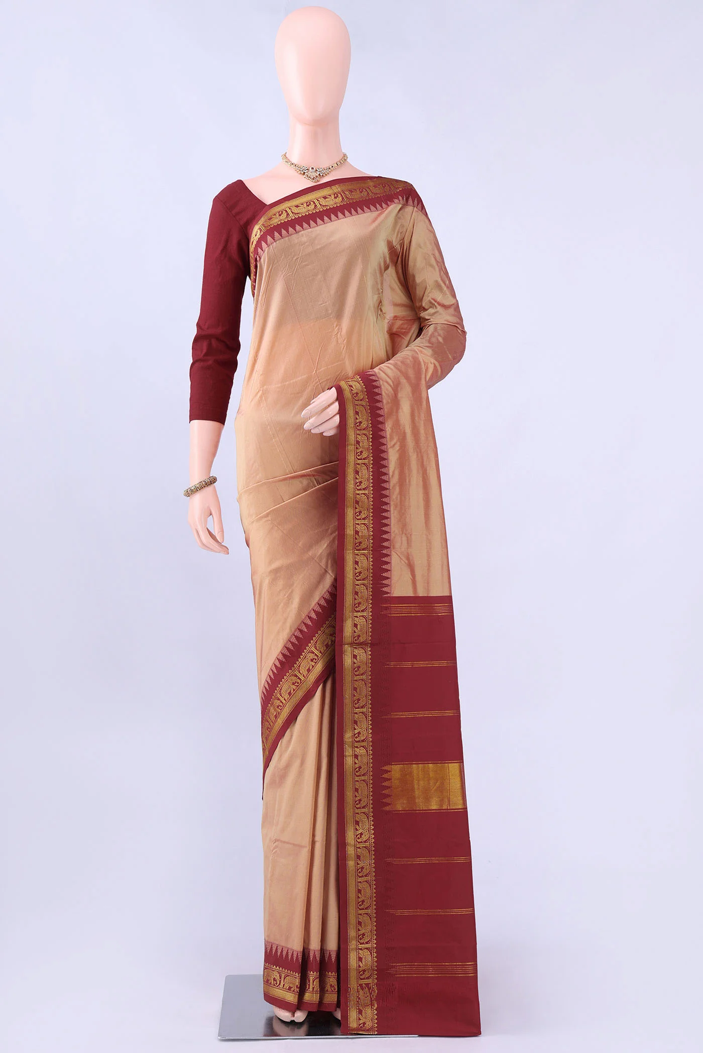 Peach Bangalore Silk Saree