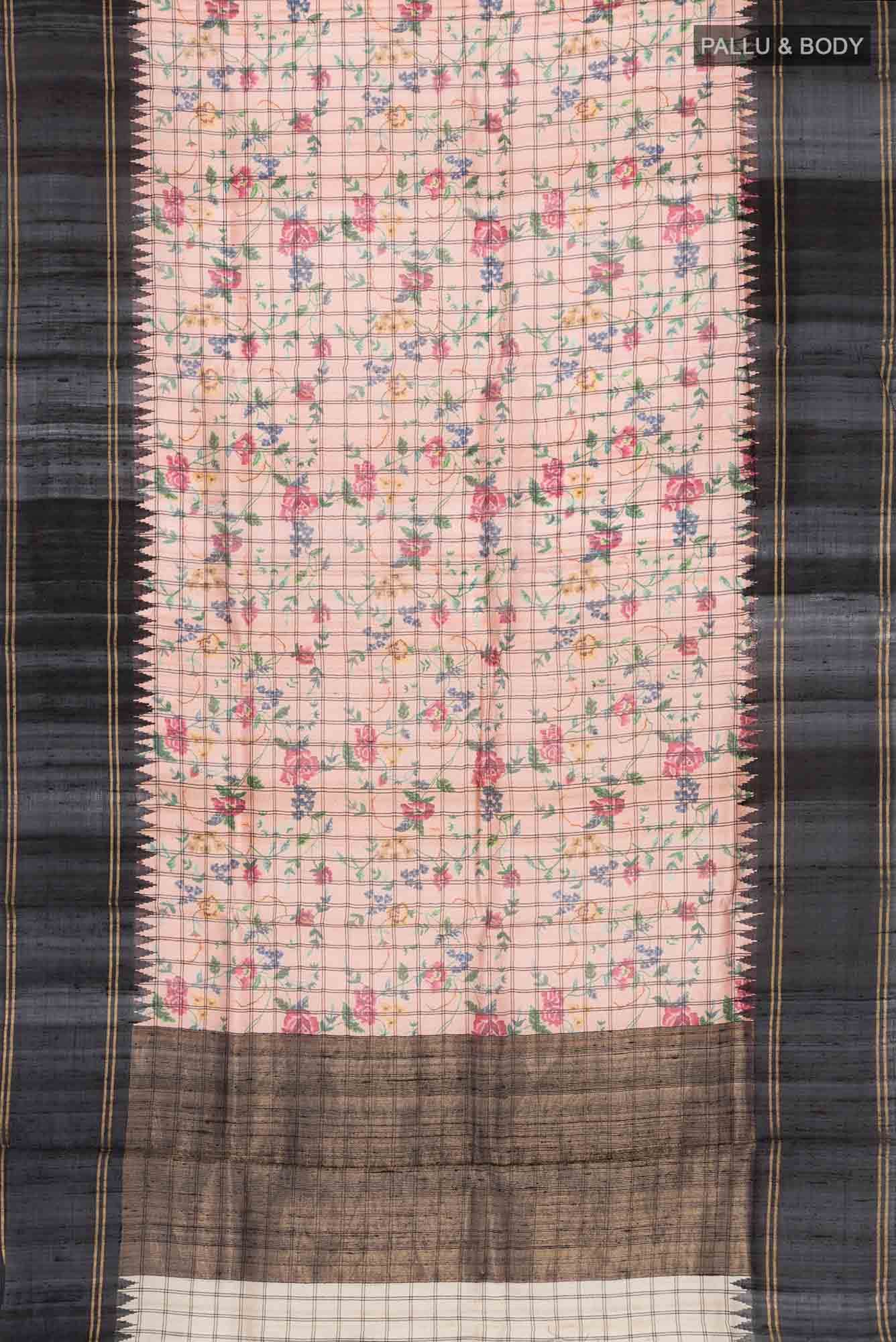 Peach Bhagalpuri Tussar Silk Saree - Image 3