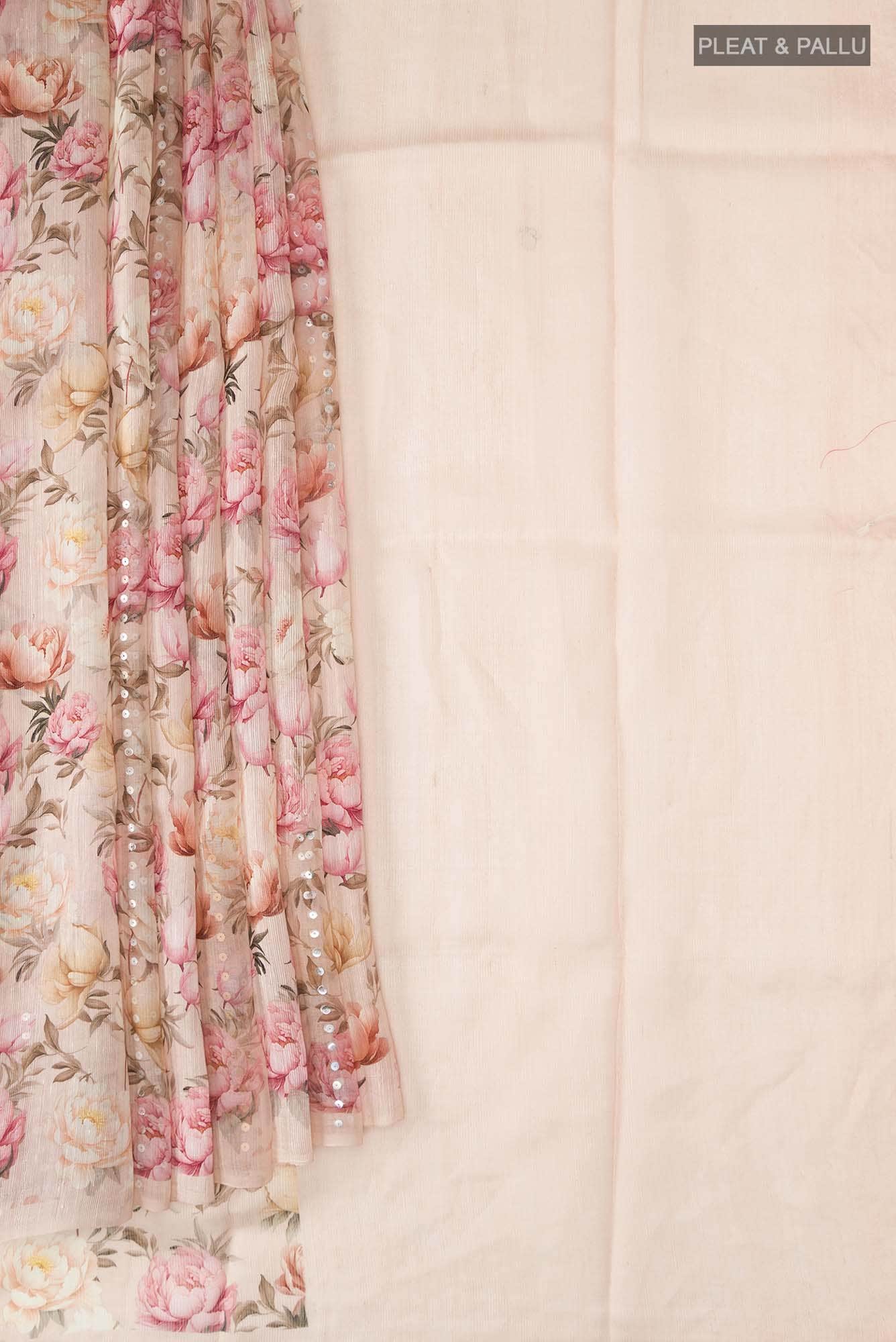 Peach Bhagalpuri Tussar Silk Saree - Image 2