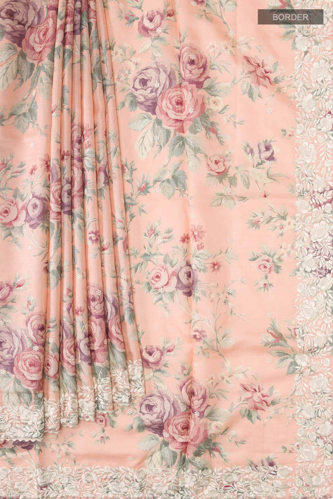 Peach Bhagalpuri Tussar Silk Saree - Image 2