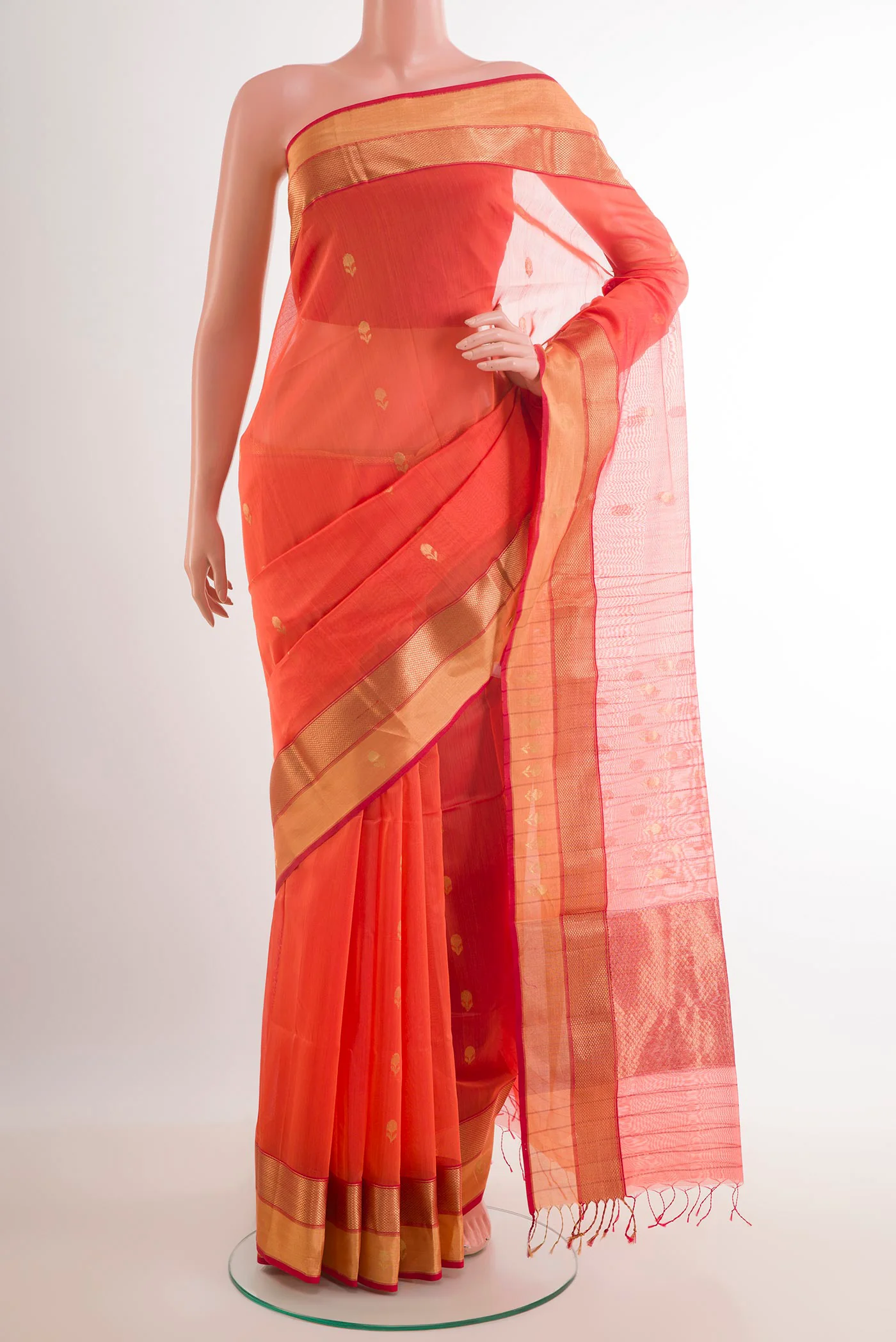Orange Blended Maheshwari Silk Cotton Saree