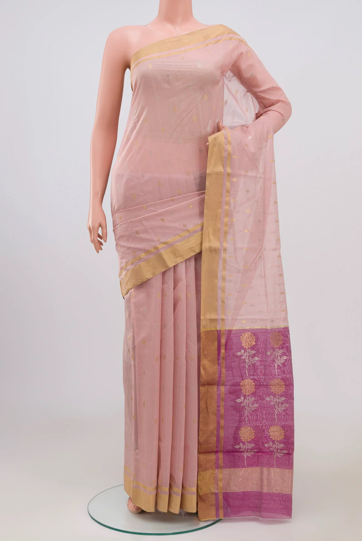 Rose pink Chanderi Silk Cotton Saree