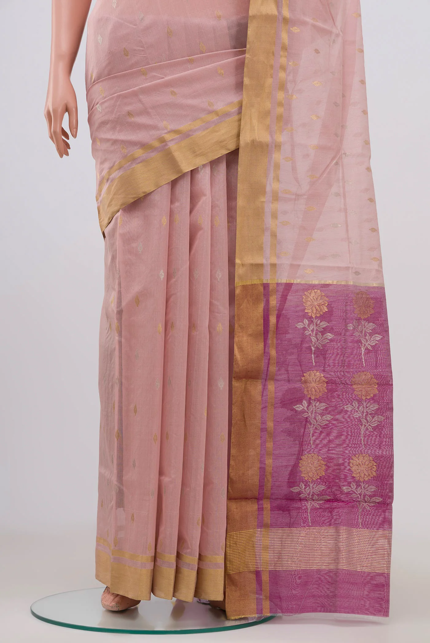 Rose pink Chanderi Silk Cotton Saree - Image 3