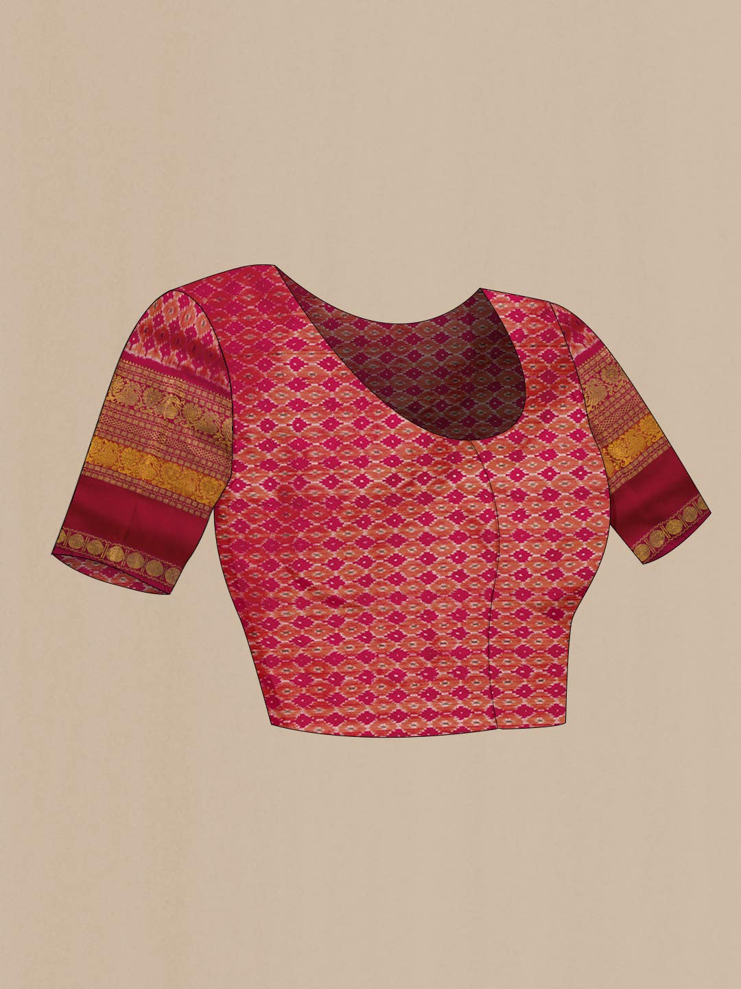Peach Double Ikat Saree - Image 6