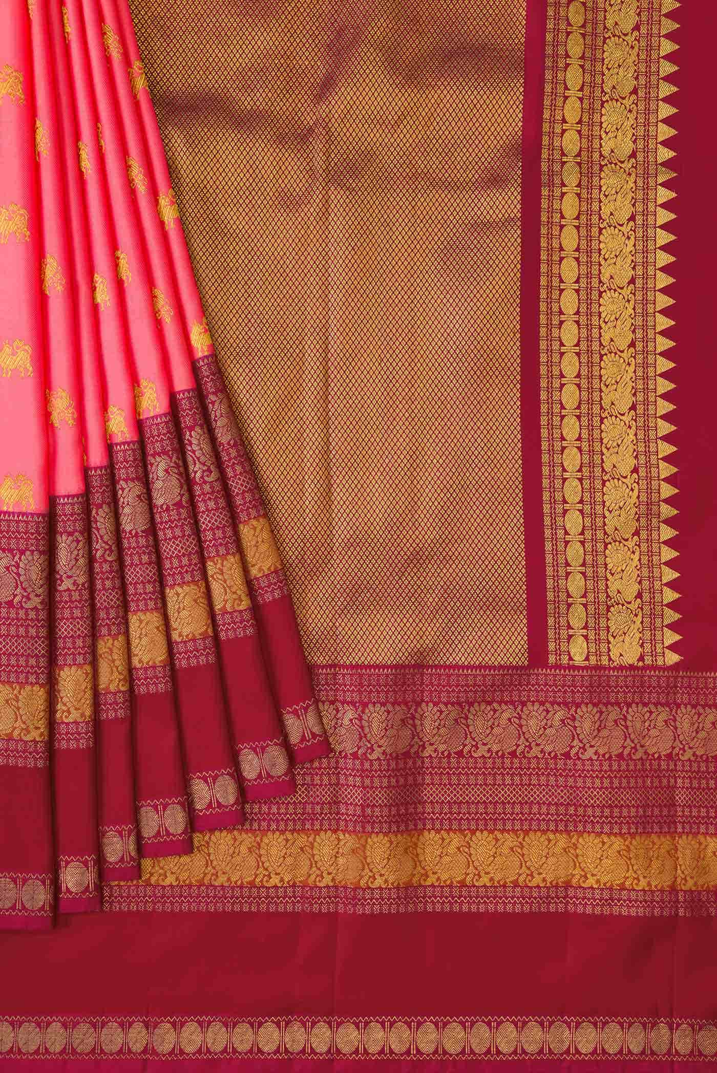 Peach Double Ikat Saree - Image 8
