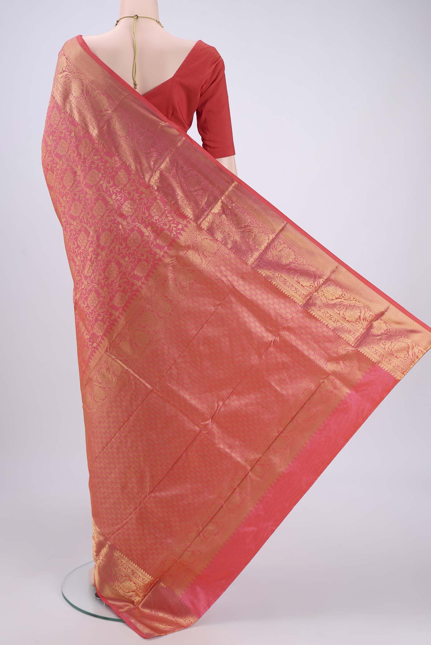 Coral Bangalore Silk Saree - Image 3