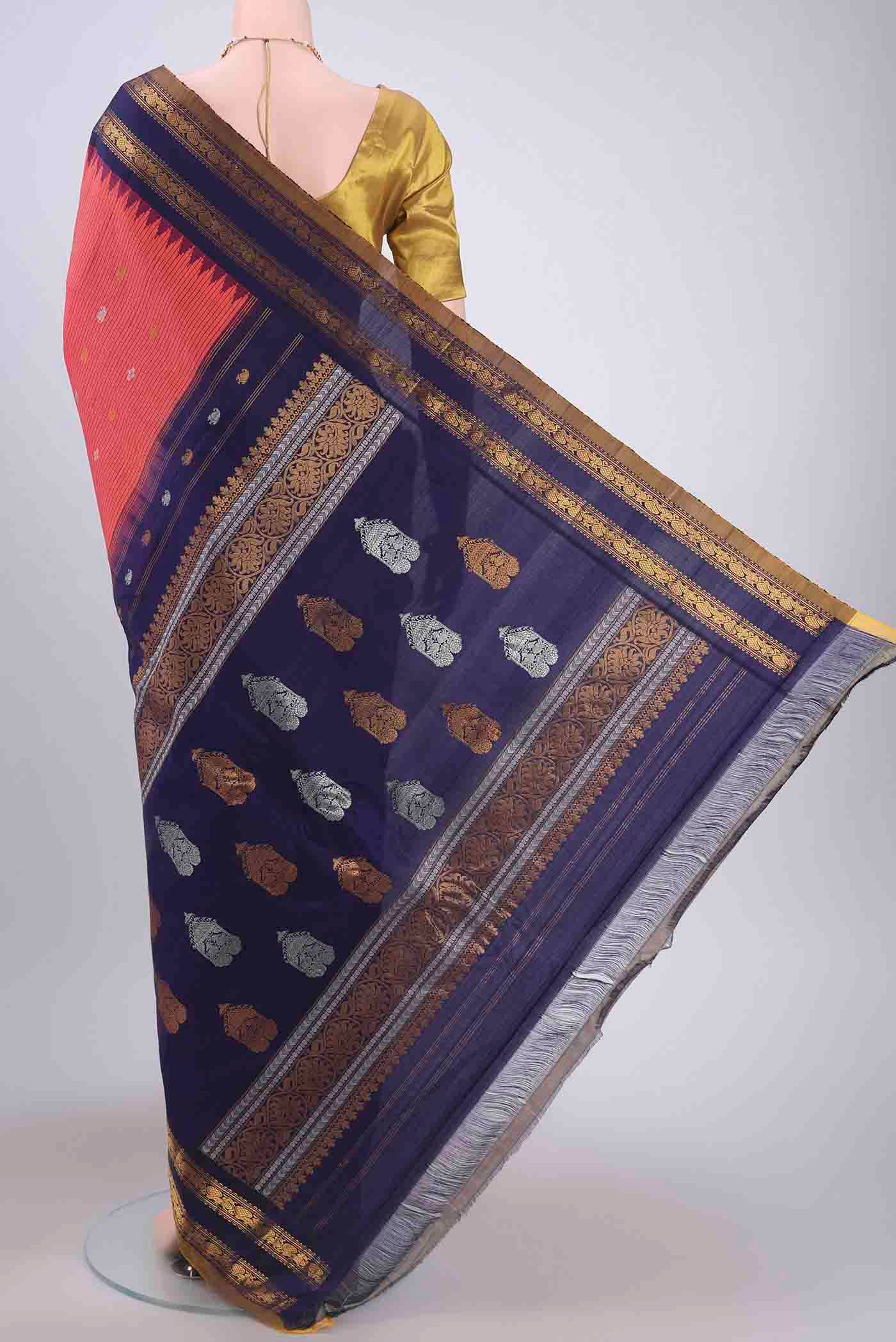 Peach Dual Tone Gadwal Silk Saree - Image 3