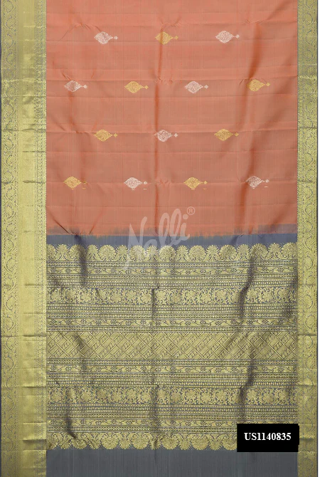 Peach Dual Tone Kanchipuram Silk Saree