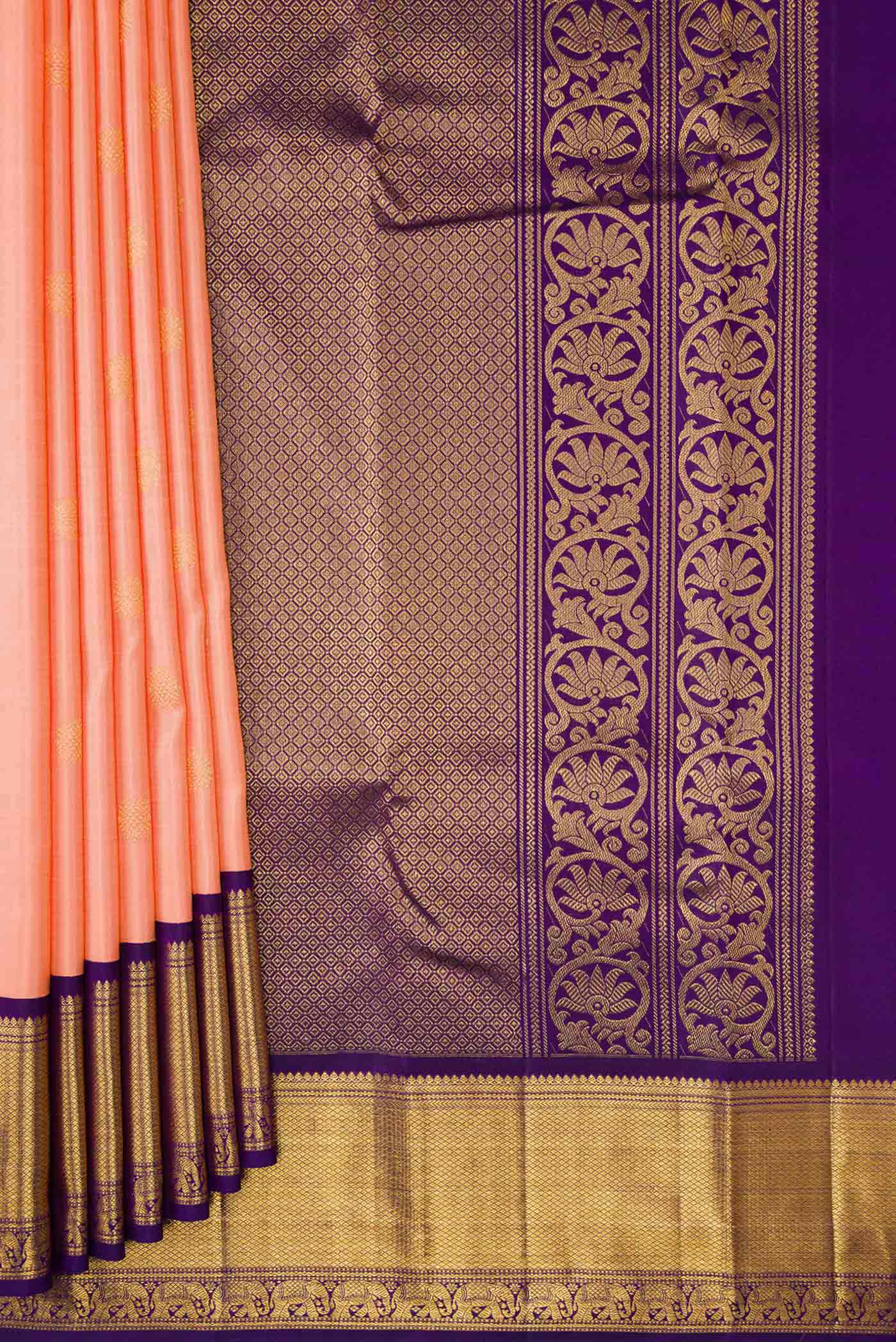 Peach Kanchipuram Silk Saree - Image 4