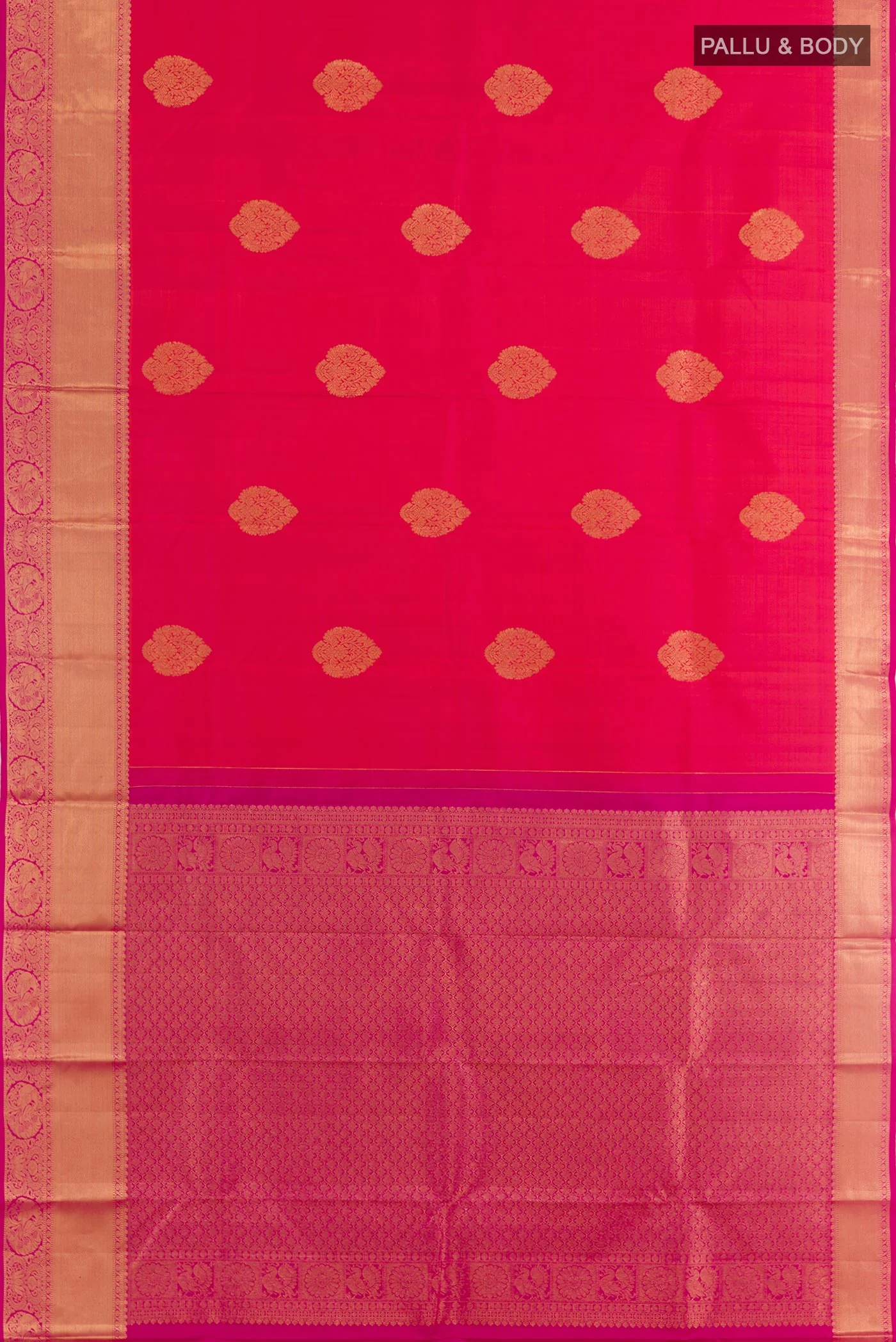 Orange with Pink Color Kanchipuram Silk Saree - Image 3