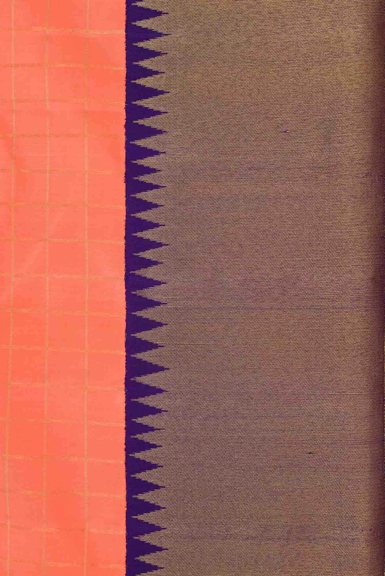 Pure Silk Pure Zari Peach Dual Tone Kanchipuram Saree - Image 5