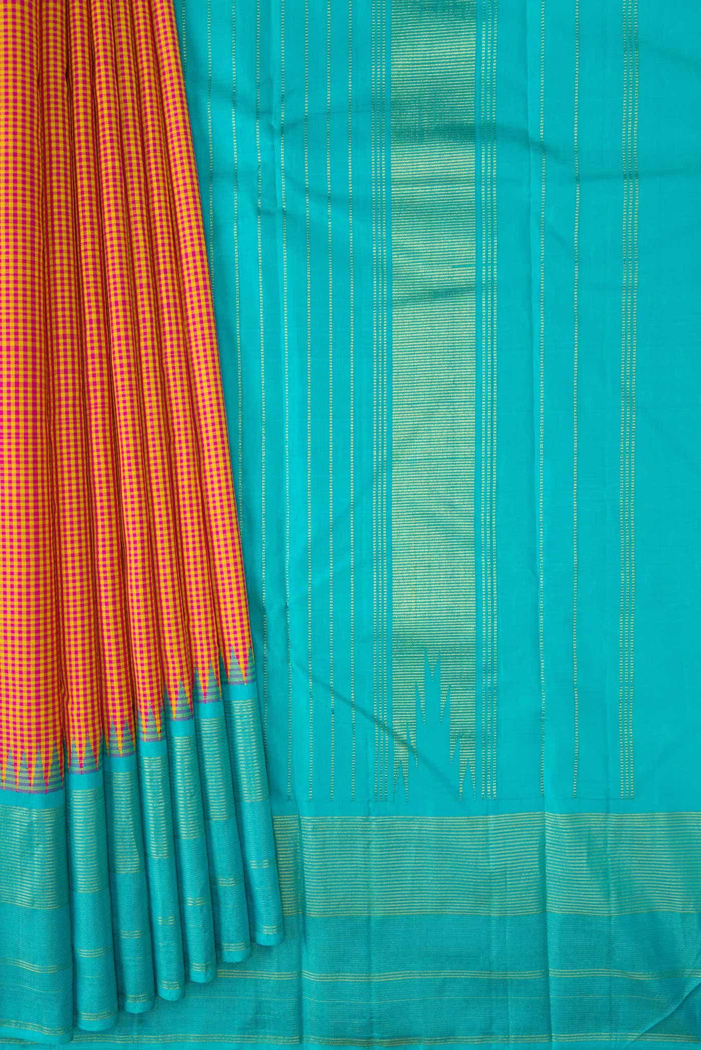 Pure Silk Pure Zari Peach Dual Tone Kanjivaram Saree - Image 2