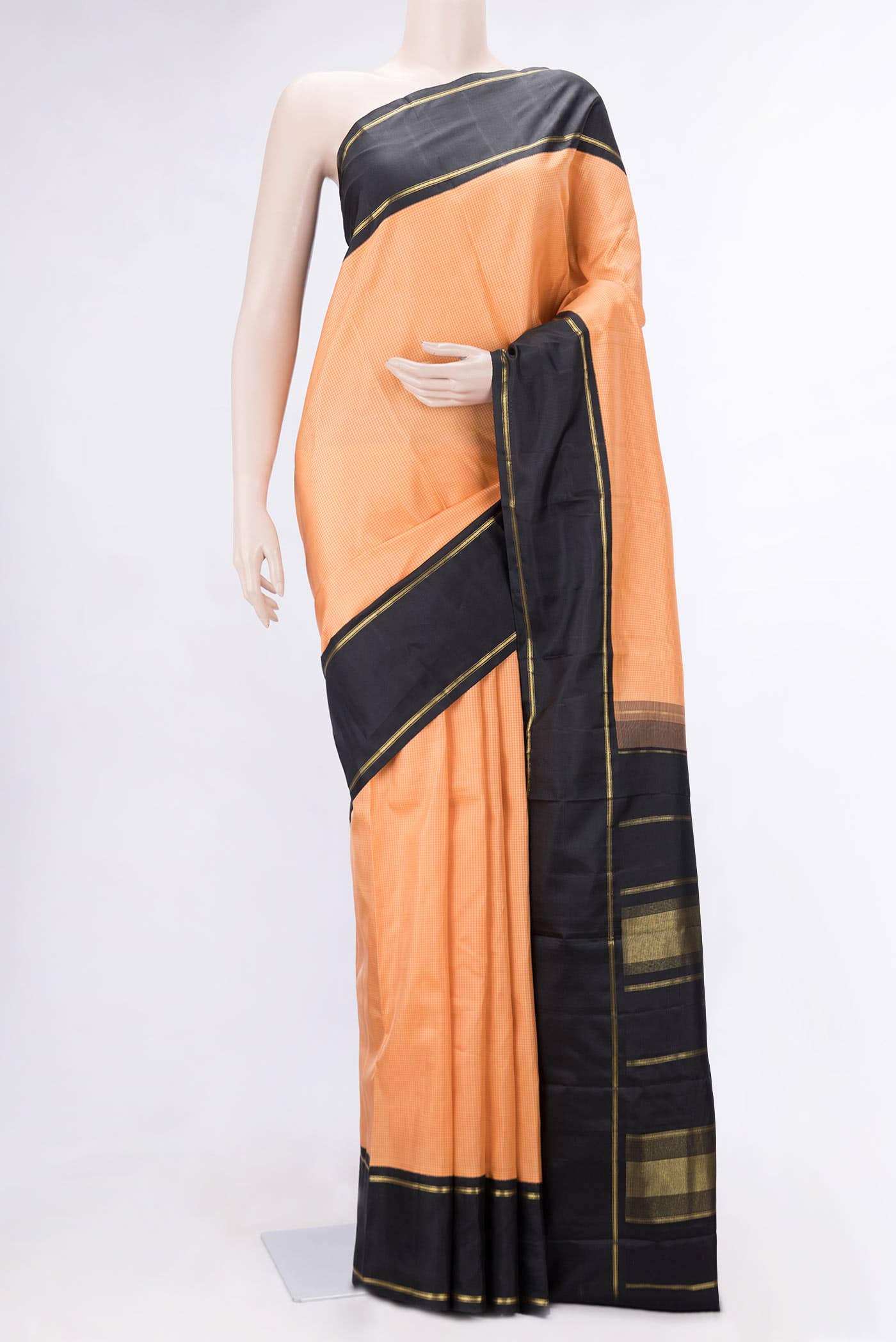 Pure Silk Pure Zari Peach Dual Tone Kanjivaram Saree