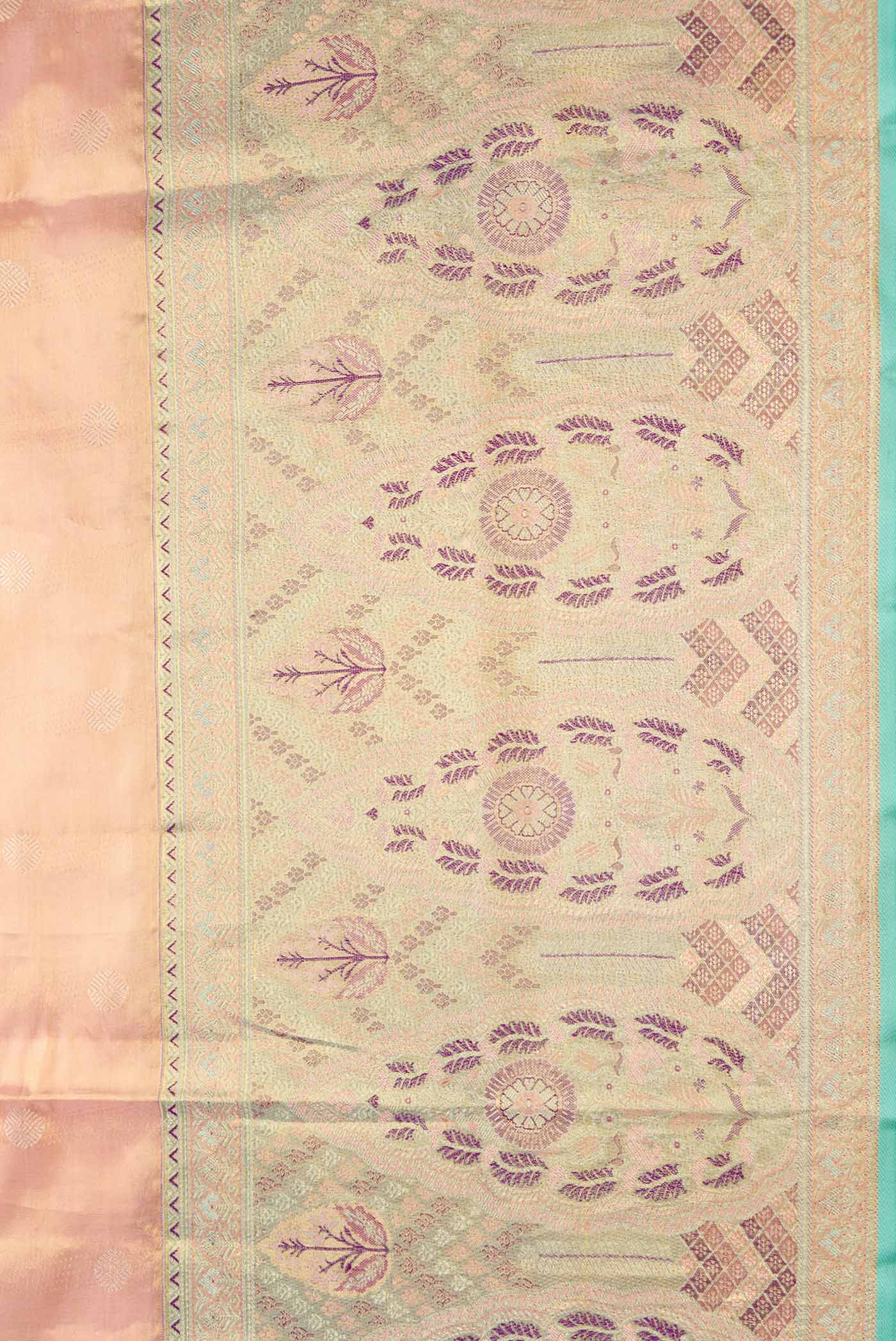Peach Dual Tone Kanchipuram Tissue Silk Saree - Image 3