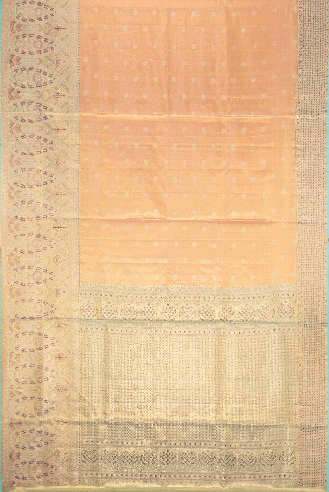 Peach Dual Tone Kanchipuram Tissue Silk Saree - Image 6