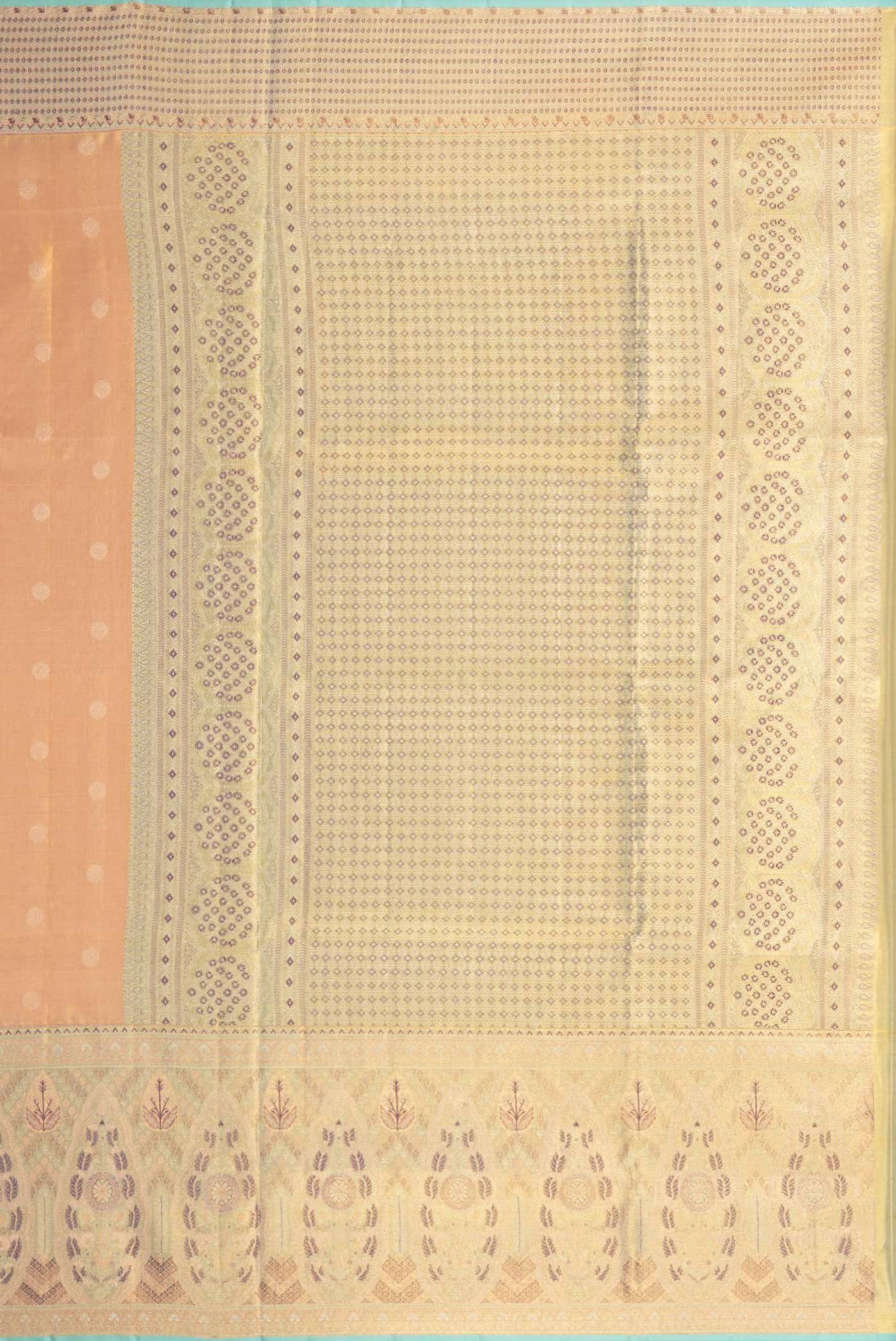 Peach Dual Tone Kanchipuram Tissue Silk Saree - Image 7