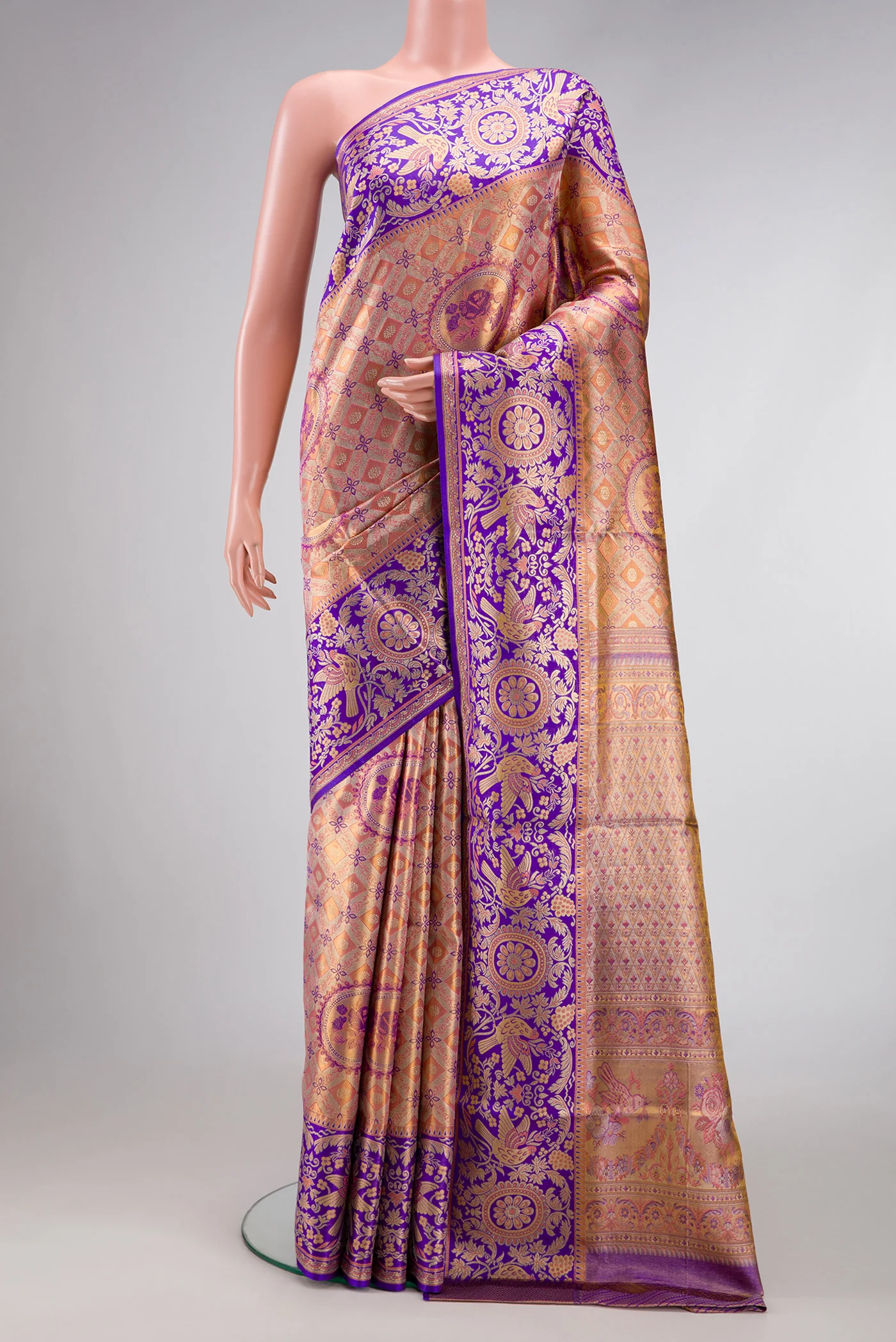 Peach Dual Tone Kanjivaram Tissue Silk Saree