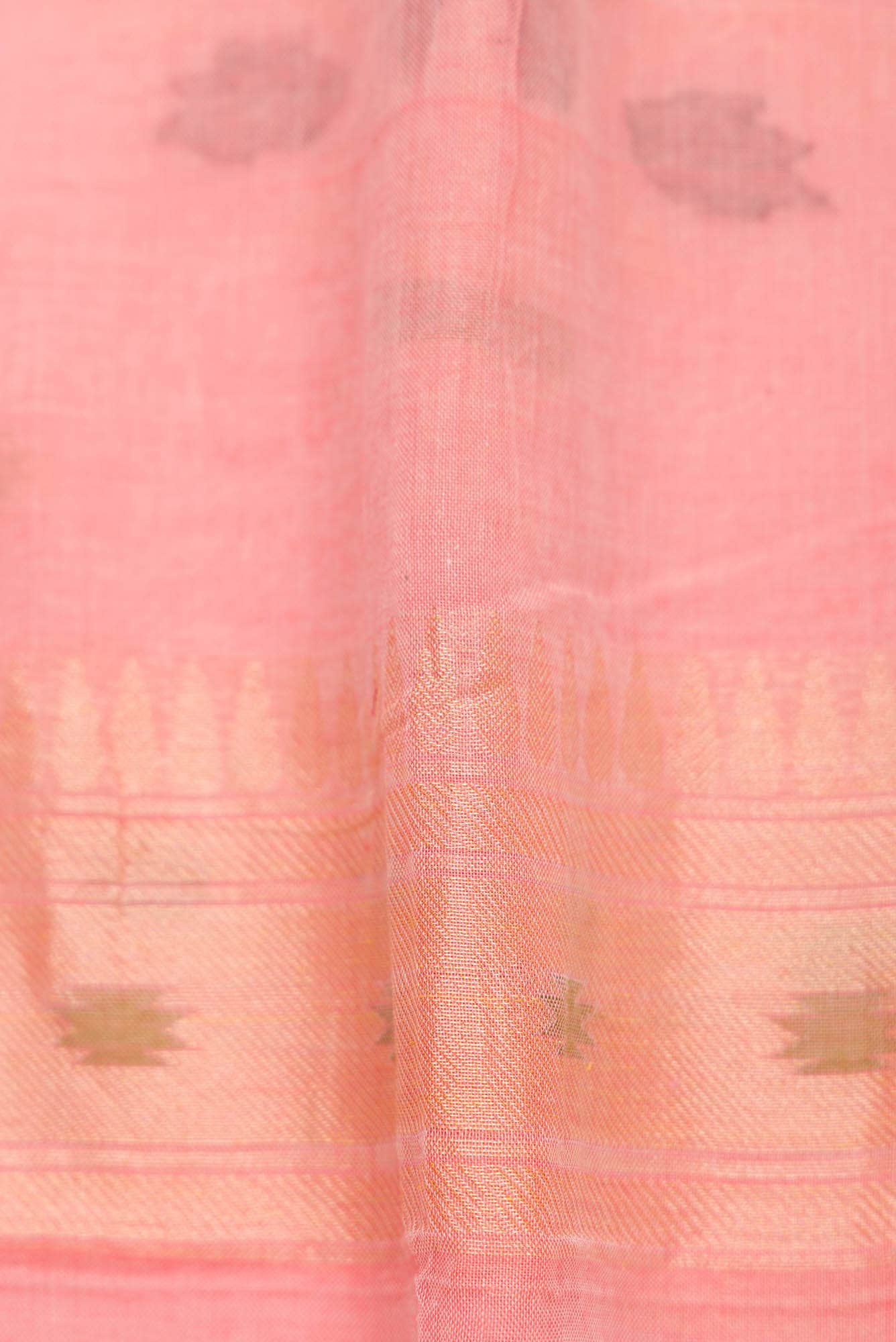 Pure Silk Pure Zari Peach Dual Tone Linen Saree - Image 6